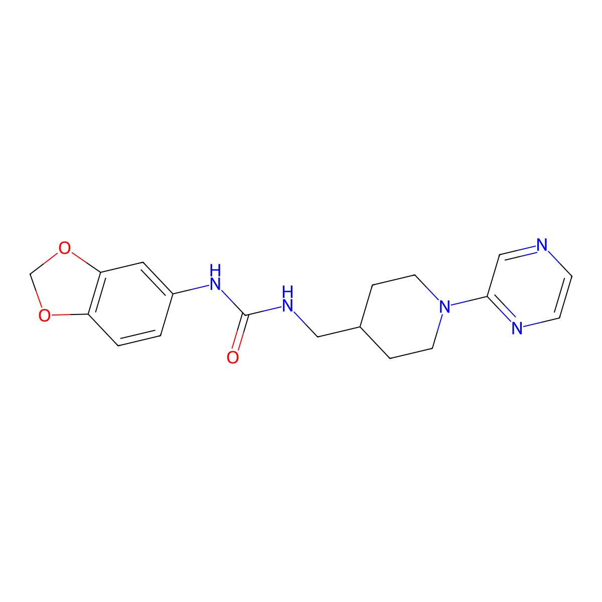 3-(2H-1,3-benzodioxol-5-yl)-1-{[1-(pyrazin-2-yl)piperidin-4-yl]methyl}urea molecular structure, CAS 1396814-28-0
