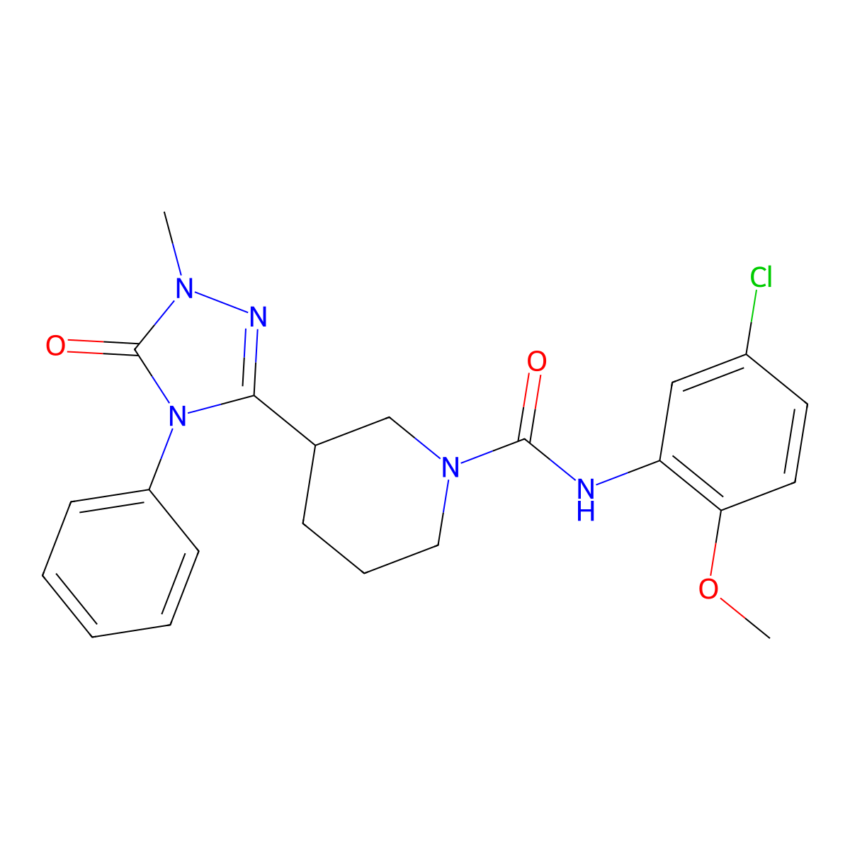 N-(5-chloro-2-methoxyphenyl)-3-(1-methyl-5-oxo-4-phenyl-4,5-dihydro-1H-1,2,4-triazol-3-yl)piperidine-1-carboxamide molecular structure, CAS 1396814-30-4