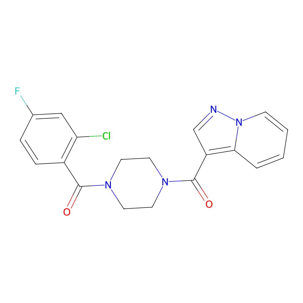(4-(2-Chloro-4-fluorobenzoyl)piperazin-1-yl)(pyrazolo[1,5-a]pyridin-3-yl)methanone molecular structure, CAS 1396814-32-6