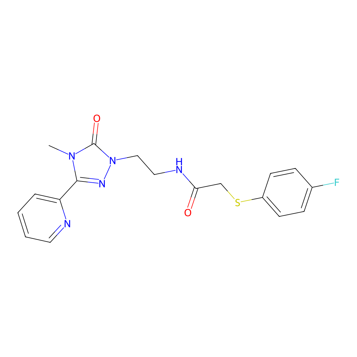2-((4-fluorophenyl)thio)-N-(2-(4-methyl-5-oxo-3-(pyridin-2-yl)-4,5-dihydro-1H-1,2,4-triazol-1-yl)ethyl)acetamide molecular structure, CAS 1396814-37-1