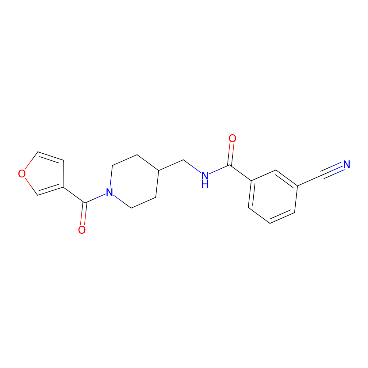 3-cyano-N-((1-(furan-3-carbonyl)piperidin-4-yl)methyl)benzamide molecular structure, CAS 1396814-38-2