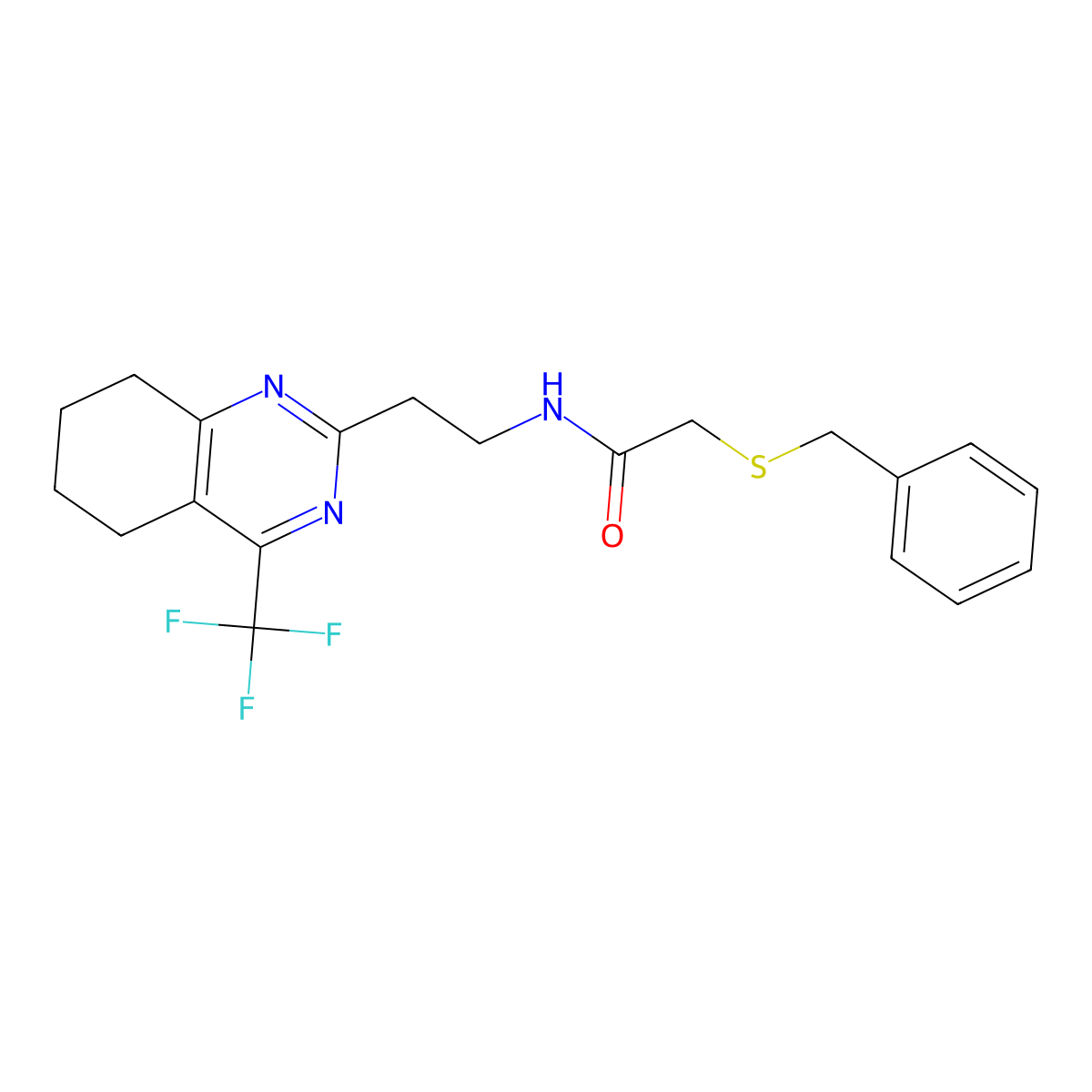 2-(benzylthio)-N-(2-(4-(trifluoromethyl)-5,6,7,8-tetrahydroquinazolin-2-yl)ethyl)acetamide molecular structure, CAS 1396814-39-3