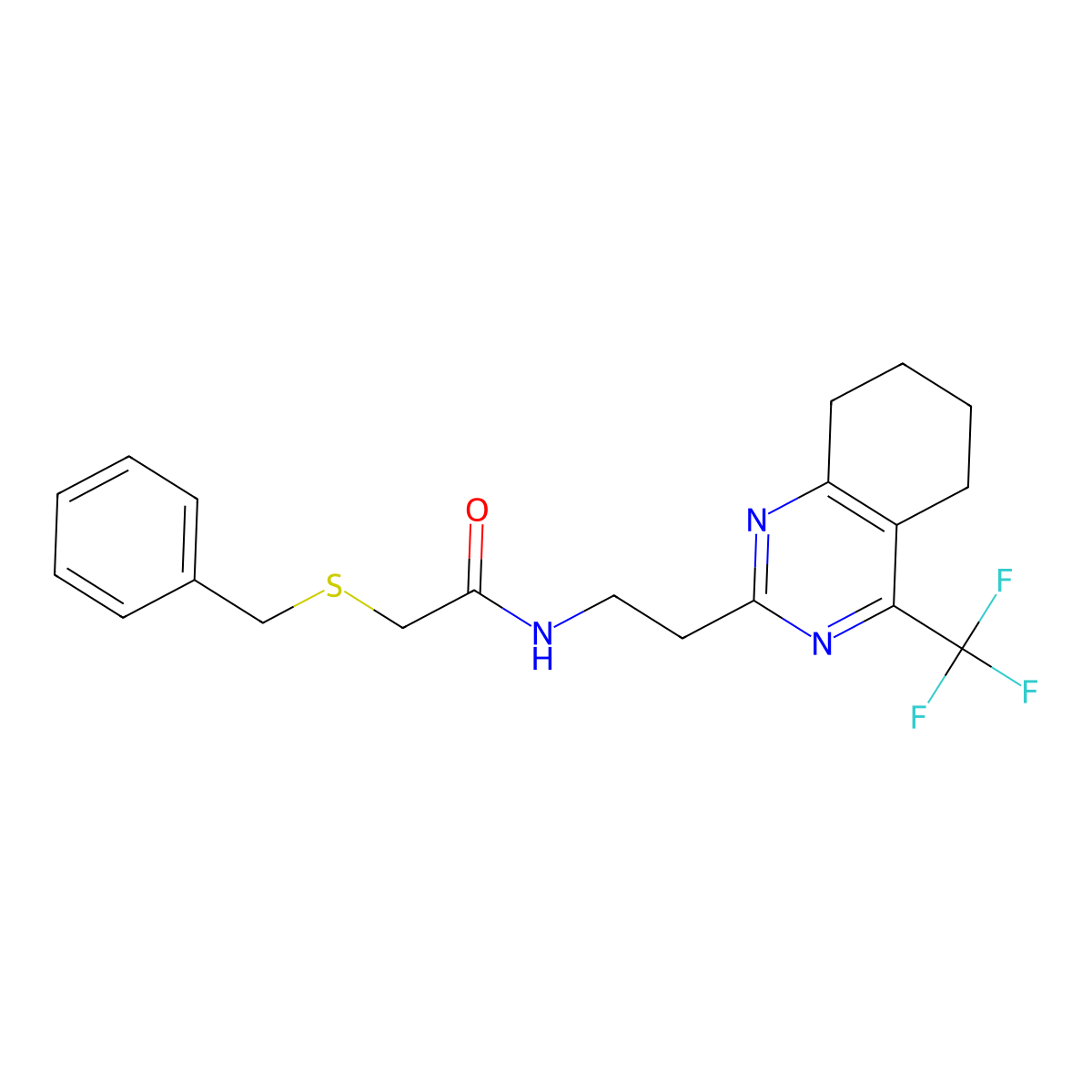 2-(benzylthio)-N-(2-(4-(trifluoromethyl)-5,6,7,8-tetrahydroquinazolin-2-yl)ethyl)acetamide molecular structure, CAS 1396814-39-3