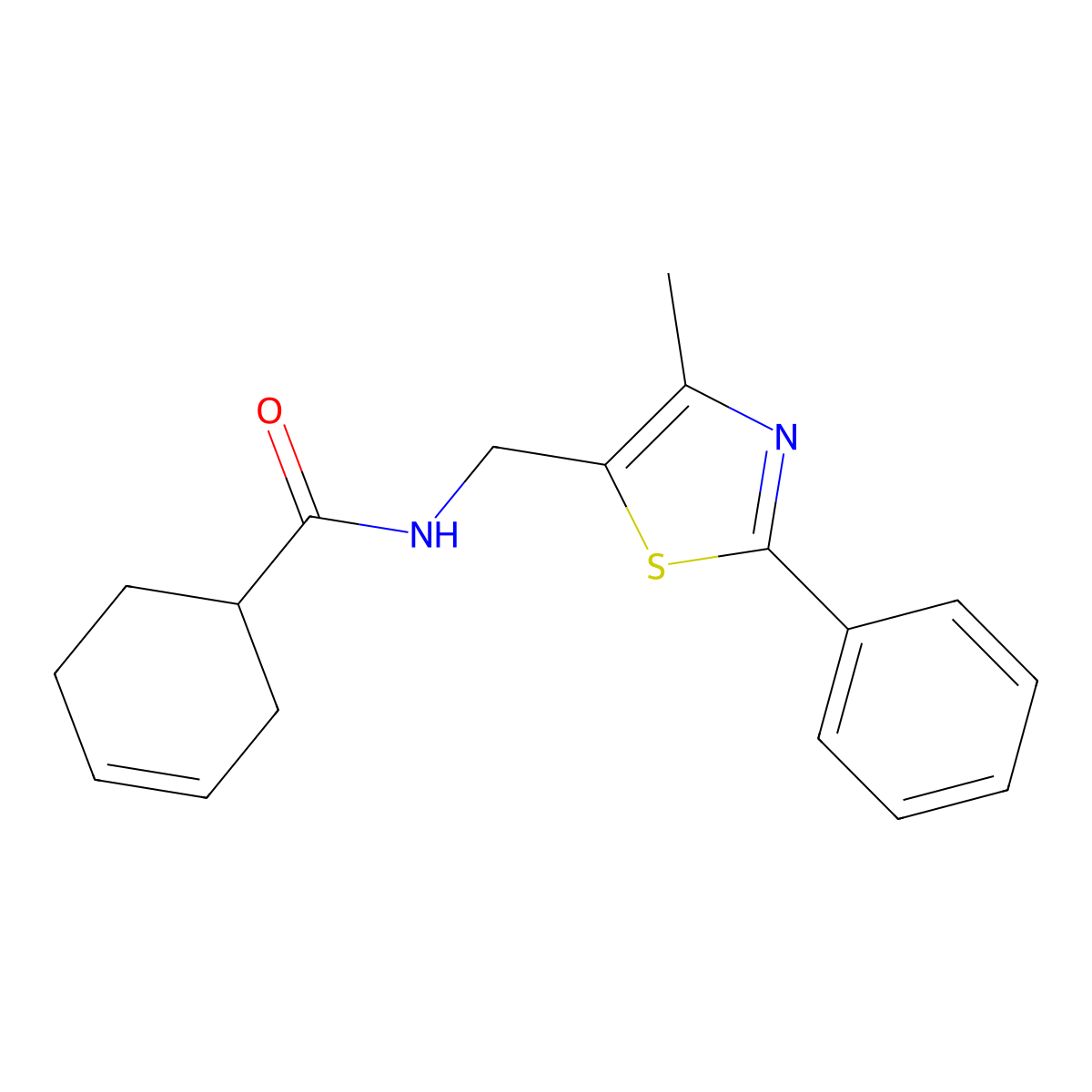N-((4-methyl-2-phenylthiazol-5-yl)methyl)cyclohex-3-enecarboxamide molecular structure, CAS 1396814-45-1