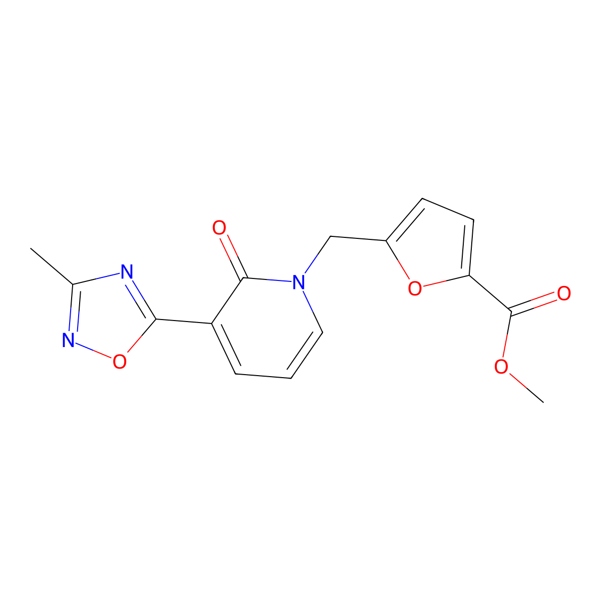methyl 5-((3-(3-methyl-1,2,4-oxadiazol-5-yl)-2-oxopyridin-1(2H)-yl)methyl)furan-2-carboxylate molecular structure, CAS 1396814-51-9