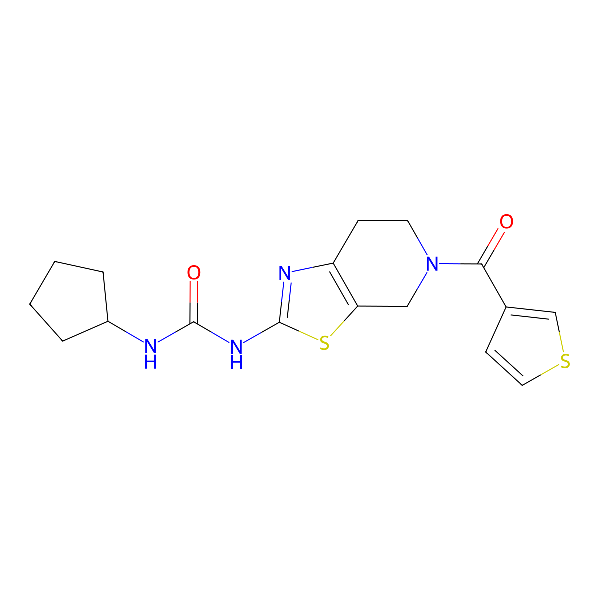 1-Cyclopentyl-3-(5-(thiophene-3-carbonyl)-4,5,6,7-tetrahydrothiazolo[5,4-c]pyridin-2-yl)urea molecular structure, CAS 1396814-57-5