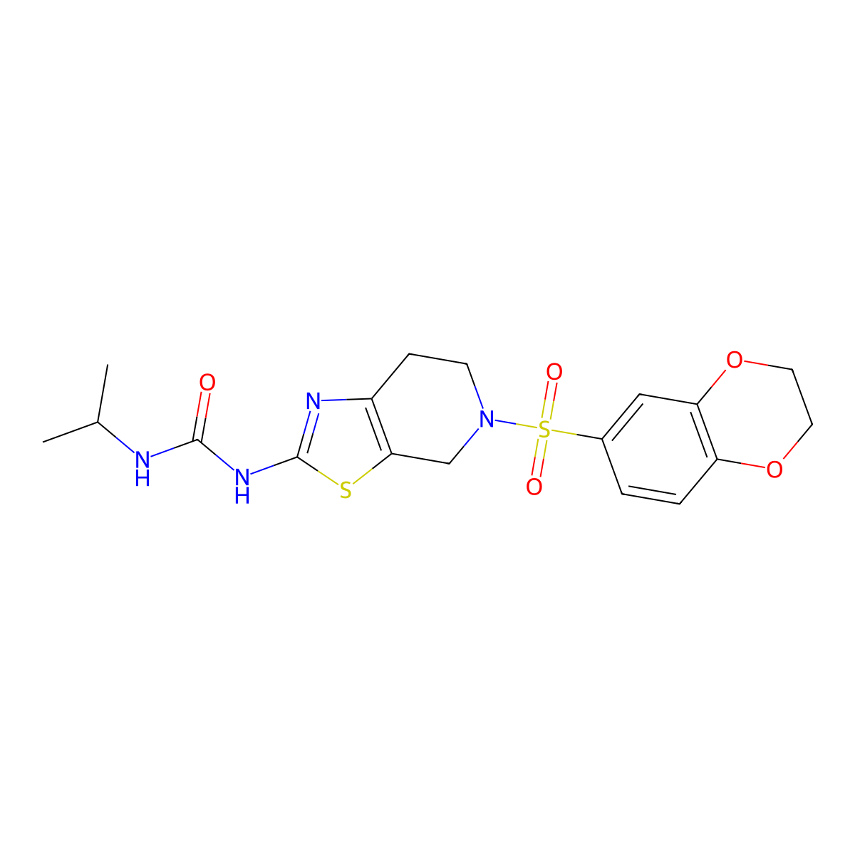 1-(5-((2,3-Dihydrobenzo[b][1,4]dioxin-6-yl)sulfonyl)-4,5,6,7-tetrahydrothiazolo[5,4-c]pyridin-2-yl)-3-isopropylurea molecular structure, CAS 1396814-66-6