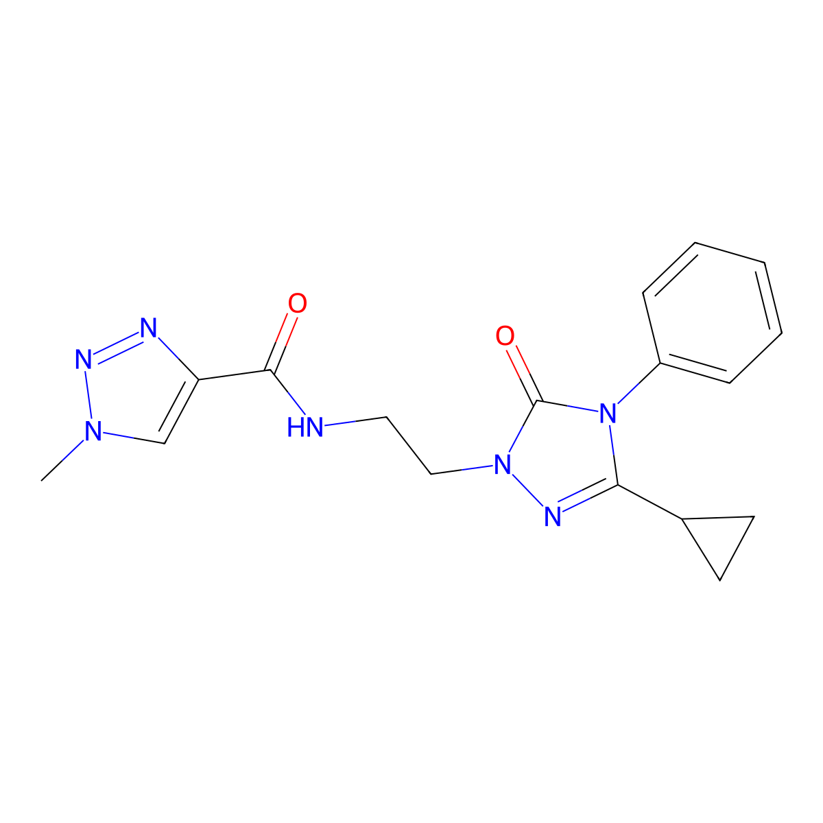 N-[2-(3-cyclopropyl-5-oxo-4-phenyl-4,5-dihydro-1H-1,2,4-triazol-1-yl)ethyl]-1-methyl-1H-1,2,3-triazole-4-carboxamide molecular structure, CAS 1396814-71-3