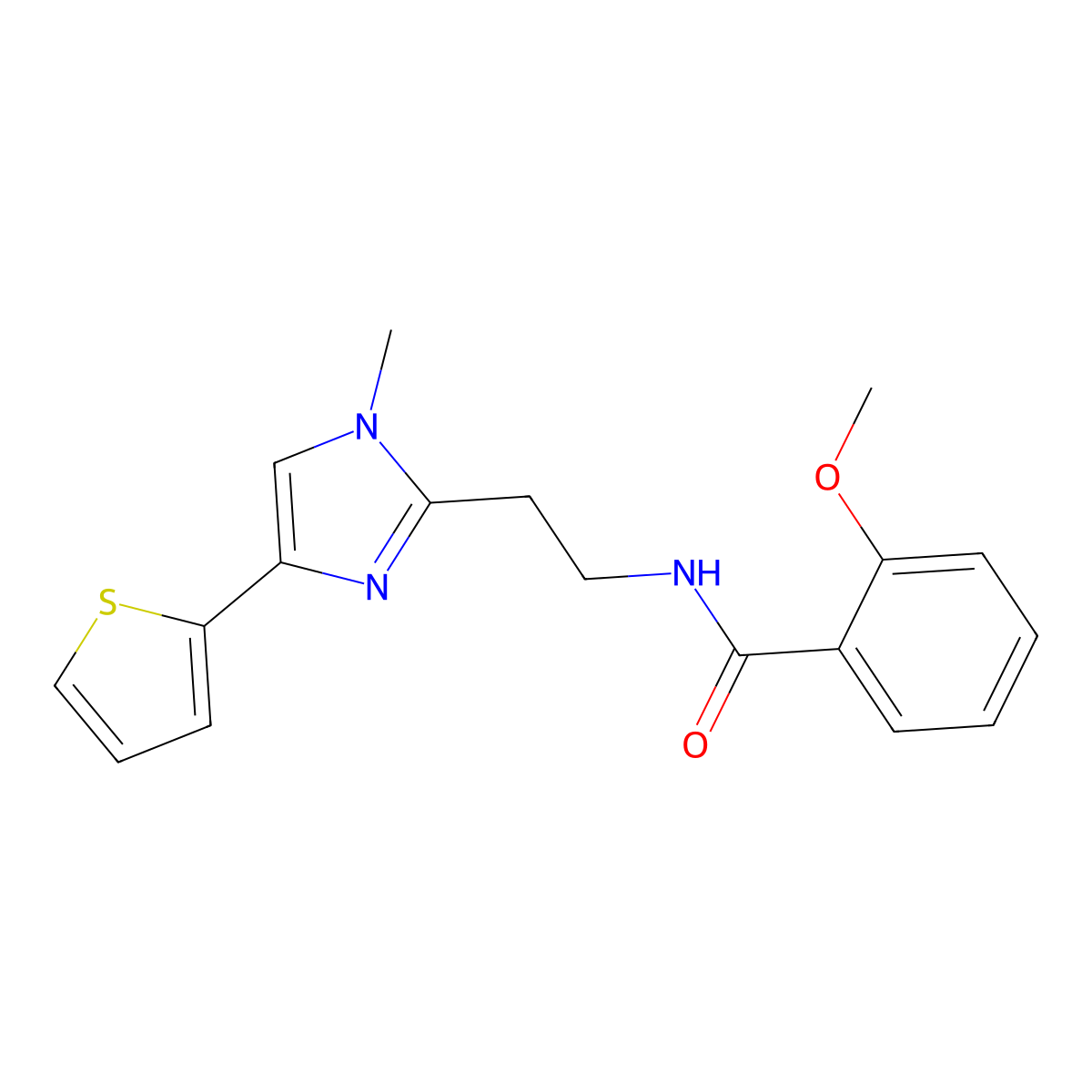 2-methoxy-N-(2-(1-methyl-4-(thiophen-2-yl)-1H-imidazol-2-yl)ethyl)benzamide molecular structure, CAS 1396814-73-5