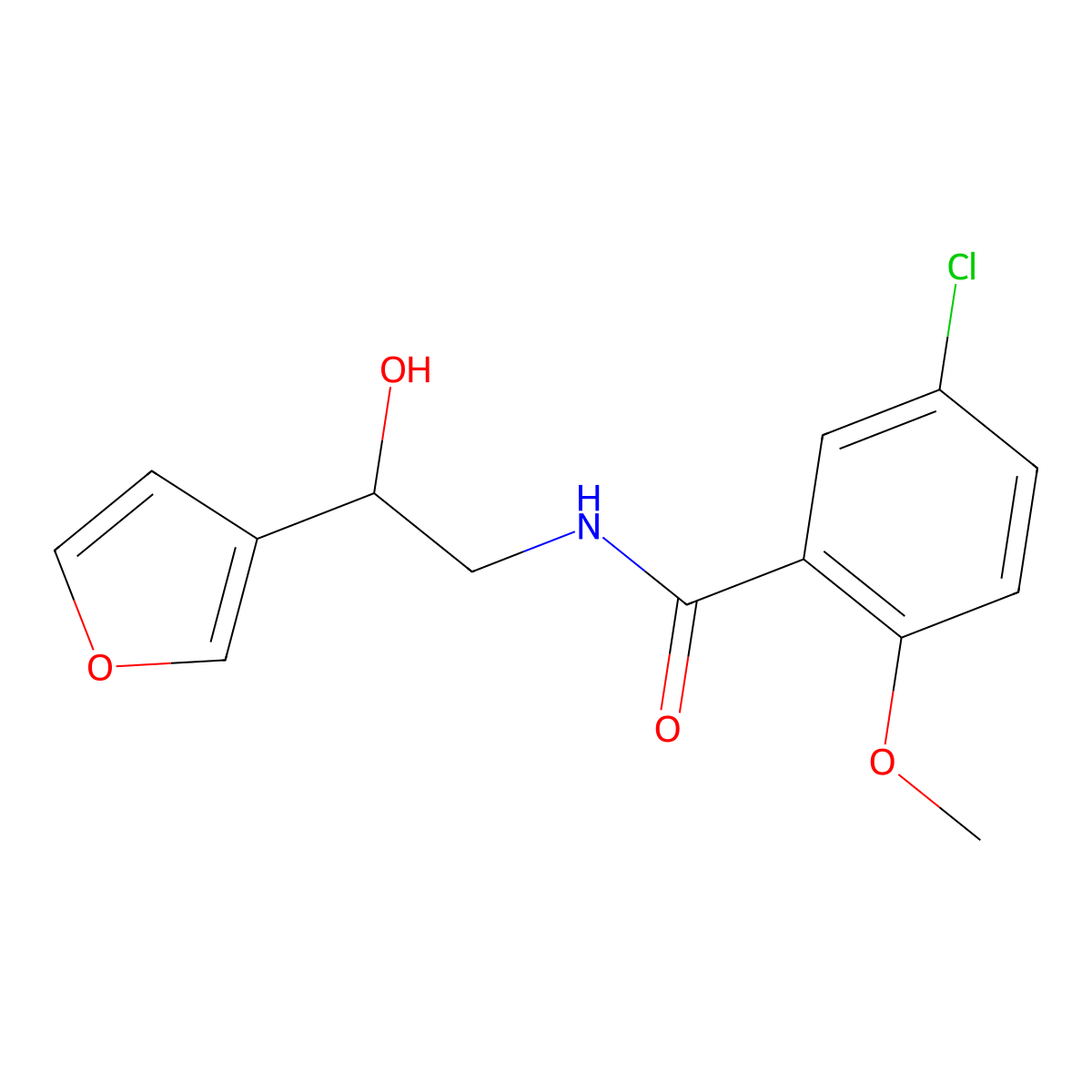 5-chloro-N-[2-(furan-3-yl)-2-hydroxyethyl]-2-methoxybenzamide molecular structure, CAS 1396814-75-7