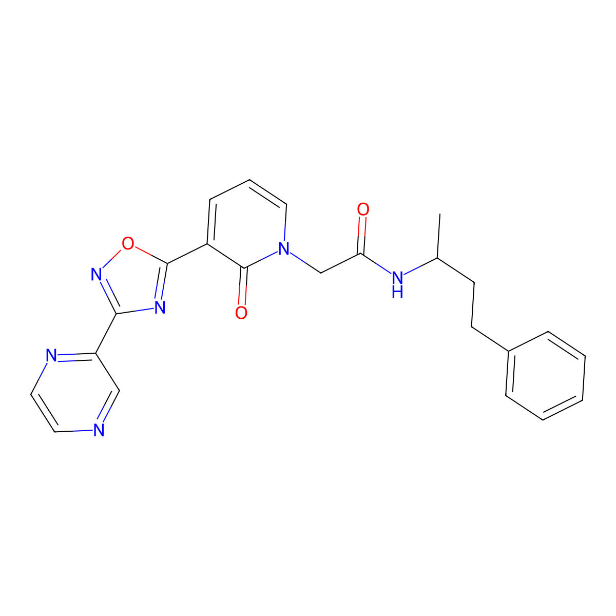 2-(2-oxo-3-(3-(pyrazin-2-yl)-1,2,4-oxadiazol-5-yl)pyridin-1(2H)-yl)-N-(4-phenylbutan-2-yl)acetamide molecular structure, CAS 1396814-77-9
