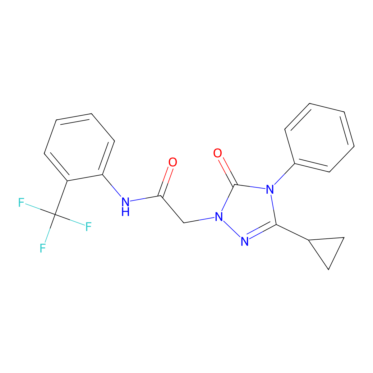 2-(3-cyclopropyl-5-oxo-4-phenyl-4,5-dihydro-1H-1,2,4-triazol-1-yl)-N-[2-(trifluoromethyl)phenyl]acetamide molecular structure, CAS 1396814-81-5