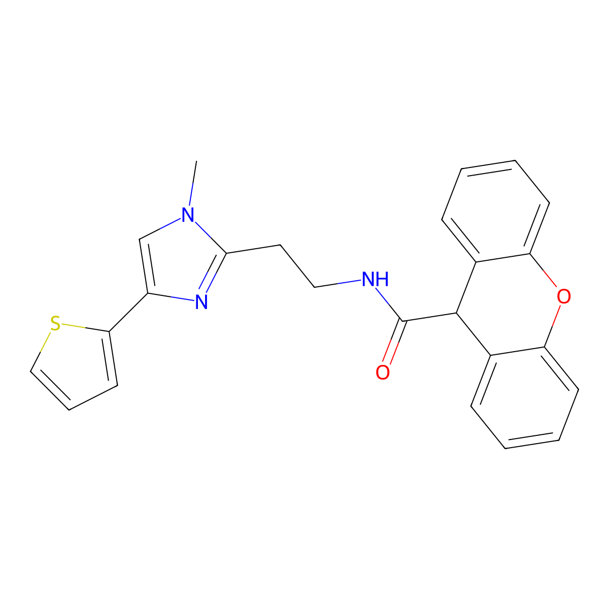 N-(2-(1-methyl-4-(thiophen-2-yl)-1H-imidazol-2-yl)ethyl)-9H-xanthene-9-carboxamide molecular structure, CAS 1396814-83-7