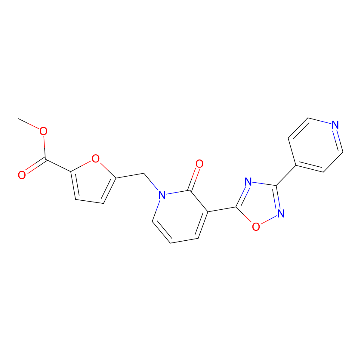 methyl 5-{[2-oxo-3-(3-pyridin-4-yl-1,2,4-oxadiazol-5-yl)pyridin-1(2H)-yl]methyl}-2-furoate molecular structure, CAS 1396814-85-9