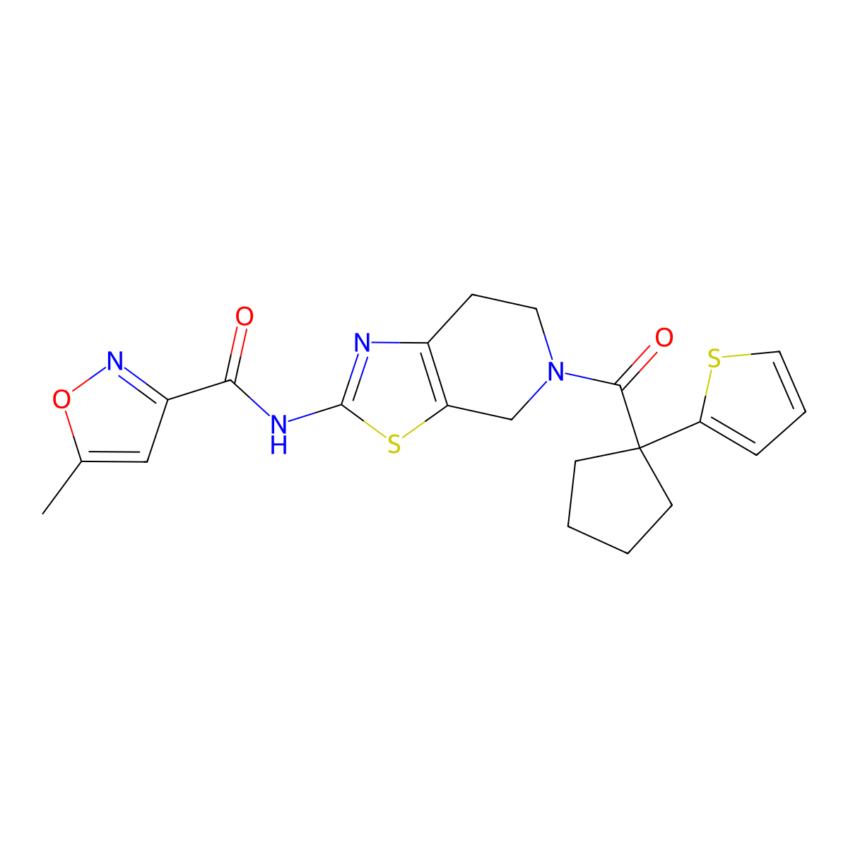 5-methyl-N-(5-(1-(thiophen-2-yl)cyclopentanecarbonyl)-4,5,6,7-tetrahydrothiazolo[5,4-c]pyridin-2-yl)isoxazole-3-carboxamide molecular structure, CAS 1396814-86-0