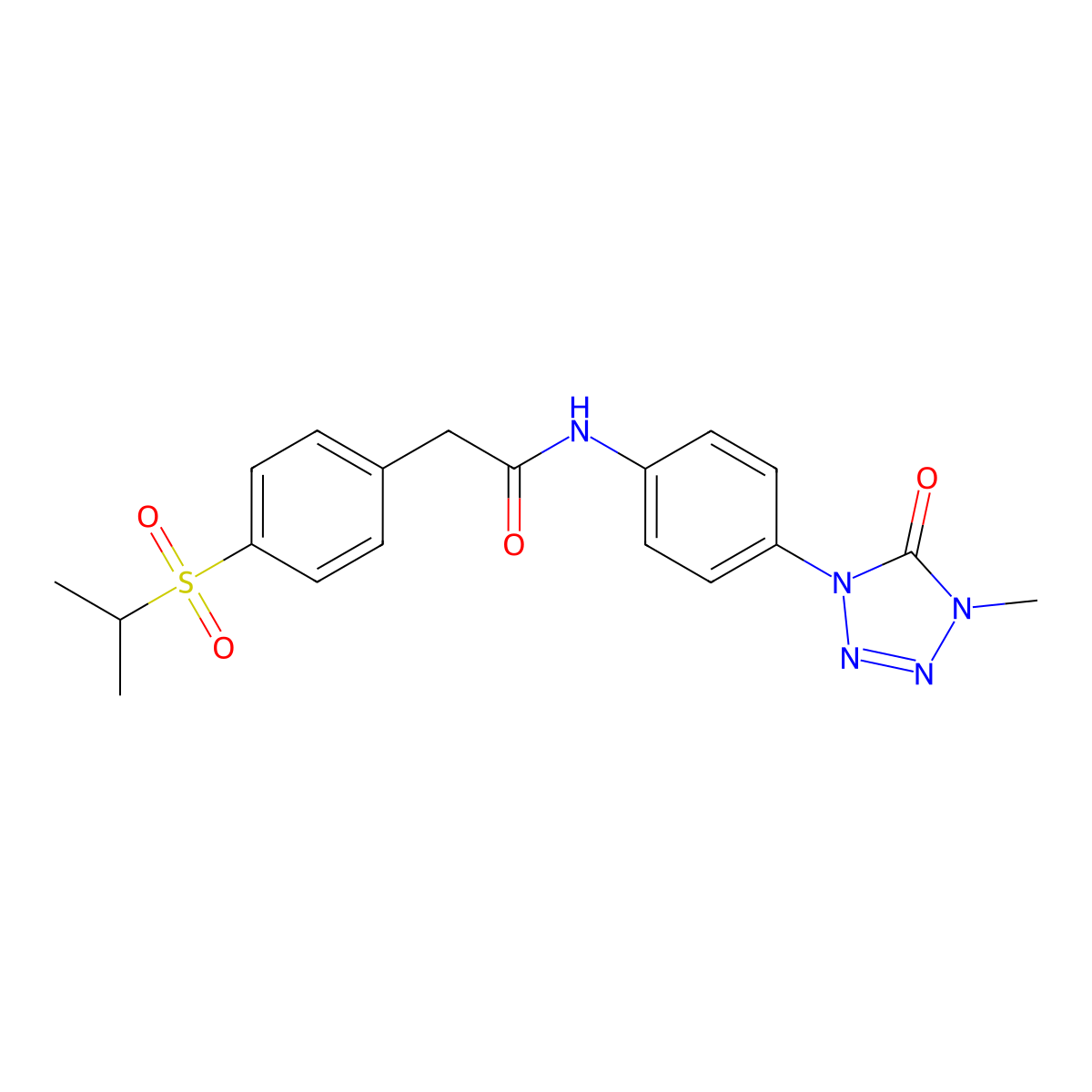 2-(4-(isopropylsulfonyl)phenyl)-N-(4-(4-methyl-5-oxo-4,5-dihydro-1H-tetrazol-1-yl)phenyl)acetamide molecular structure, CAS 1396814-88-2
