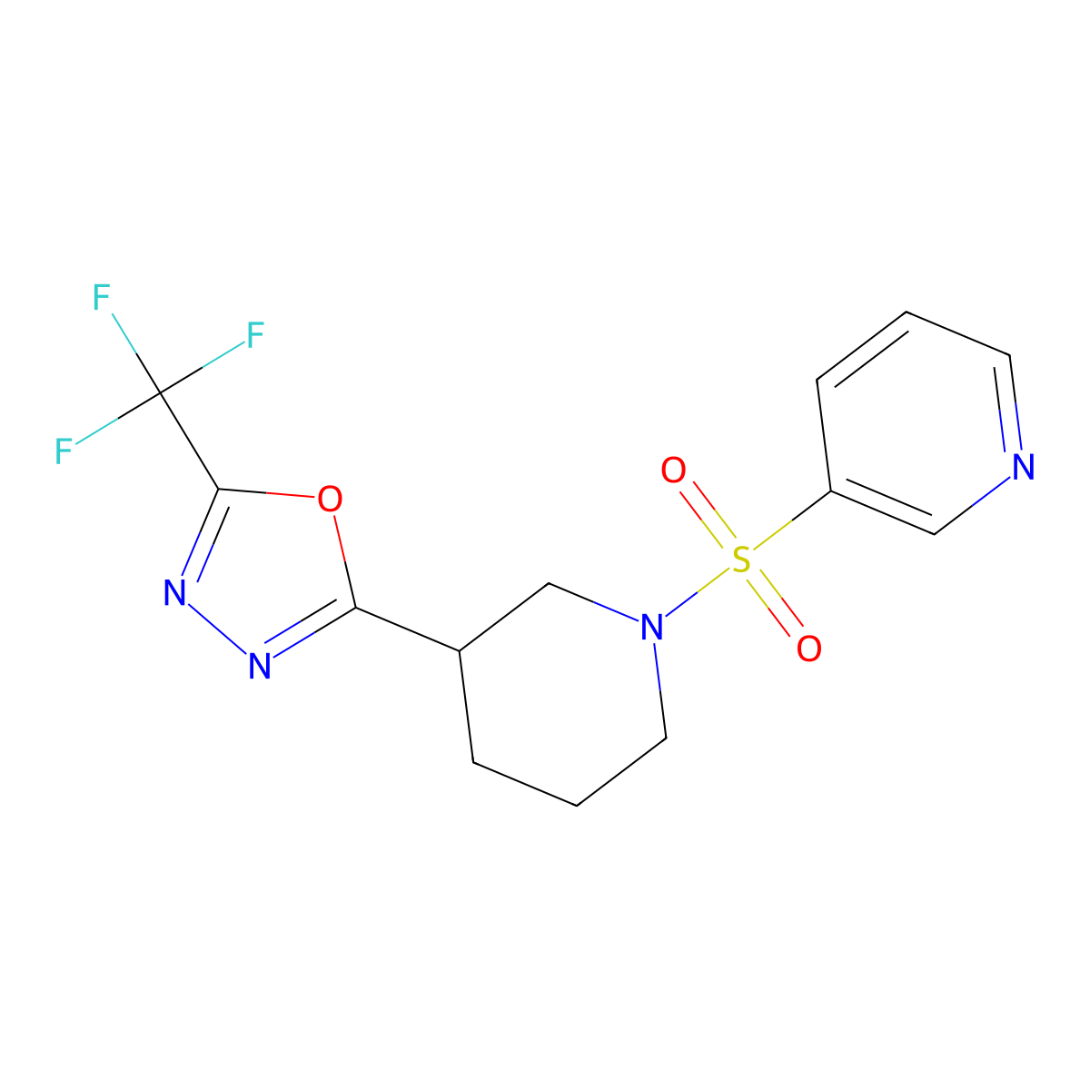 2-(1-(Pyridin-3-ylsulfonyl)piperidin-3-yl)-5-(trifluoromethyl)-1,3,4-oxadiazole molecular structure, CAS 1396814-93-9