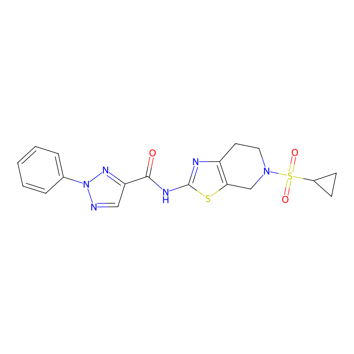 N-(5-(cyclopropylsulfonyl)-4,5,6,7-tetrahydrothiazolo[5,4-c]pyridin-2-yl)-2-phenyl-2H-1,2,3-triazole-4-carboxamide molecular structure, CAS 1396814-95-1