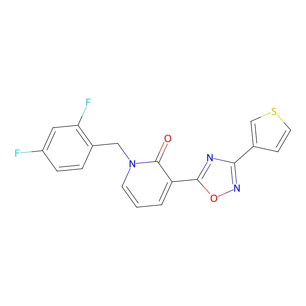 1-(2,4-difluorobenzyl)-3-[3-(3-thienyl)-1,2,4-oxadiazol-5-yl]pyridin-2(1H)-one molecular structure, CAS 1396814-99-5