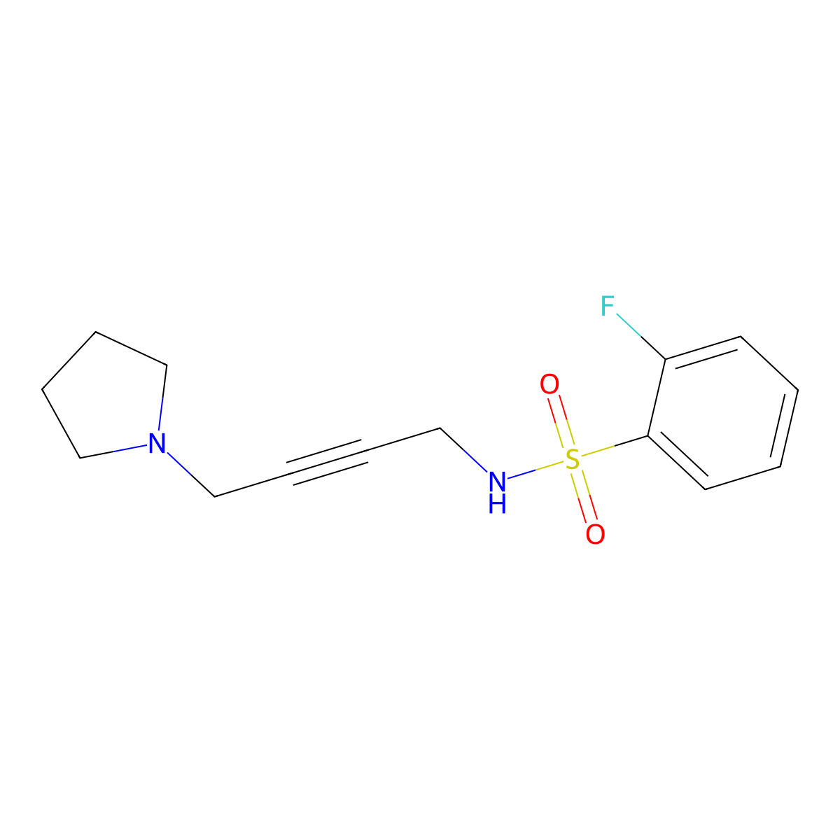 2-fluoro-N-(4-(pyrrolidin-1-yl)but-2-yn-1-yl)benzenesulfonamide molecular structure, CAS 1396815-01-2