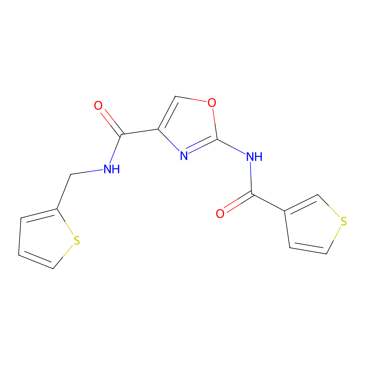N-(thiophen-2-ylmethyl)-2-(thiophene-3-carboxamido)oxazole-4-carboxamide molecular structure, CAS 1396815-04-5