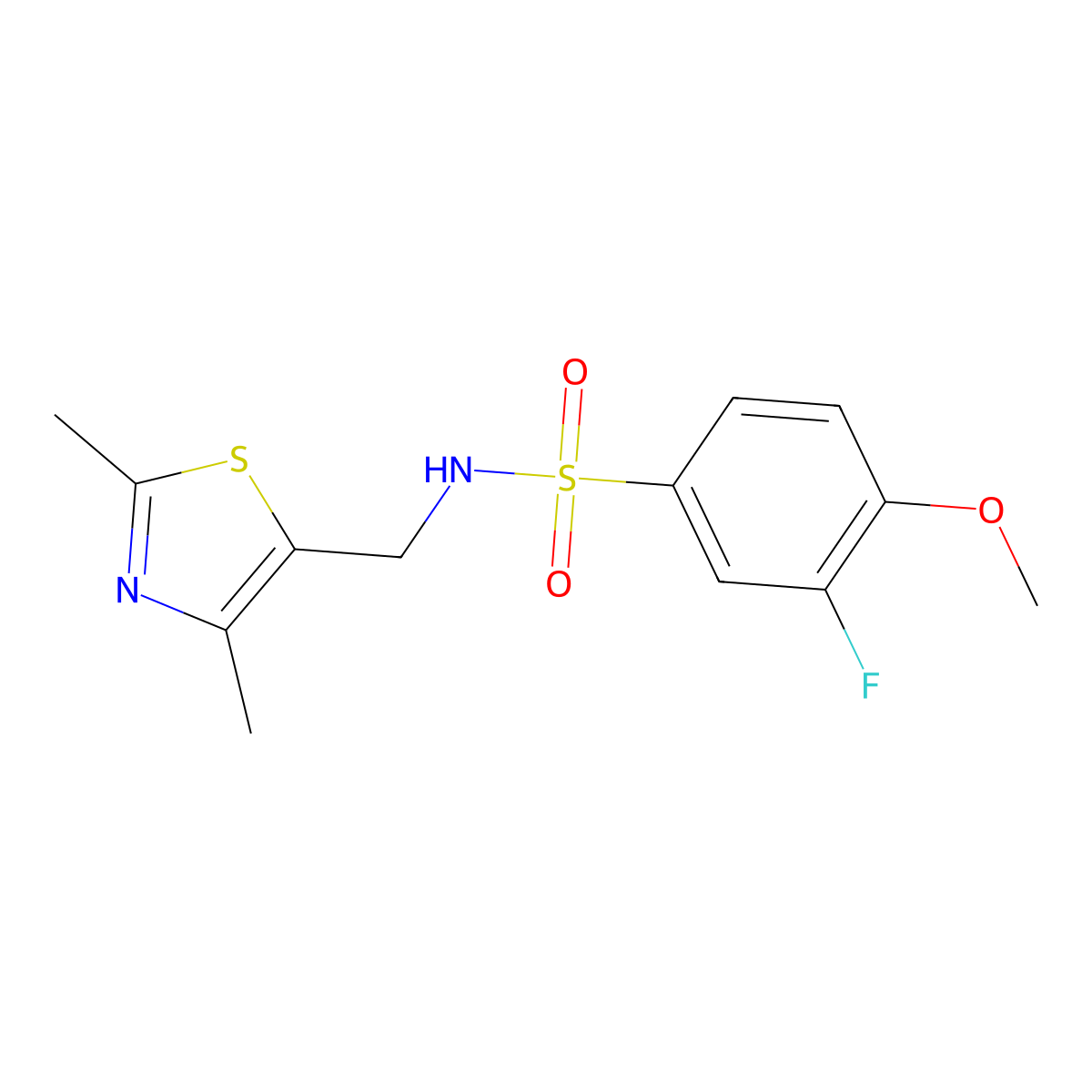 N-((2,4-dimethylthiazol-5-yl)methyl)-3-fluoro-4-methoxybenzenesulfonamide molecular structure, CAS 1396815-08-9