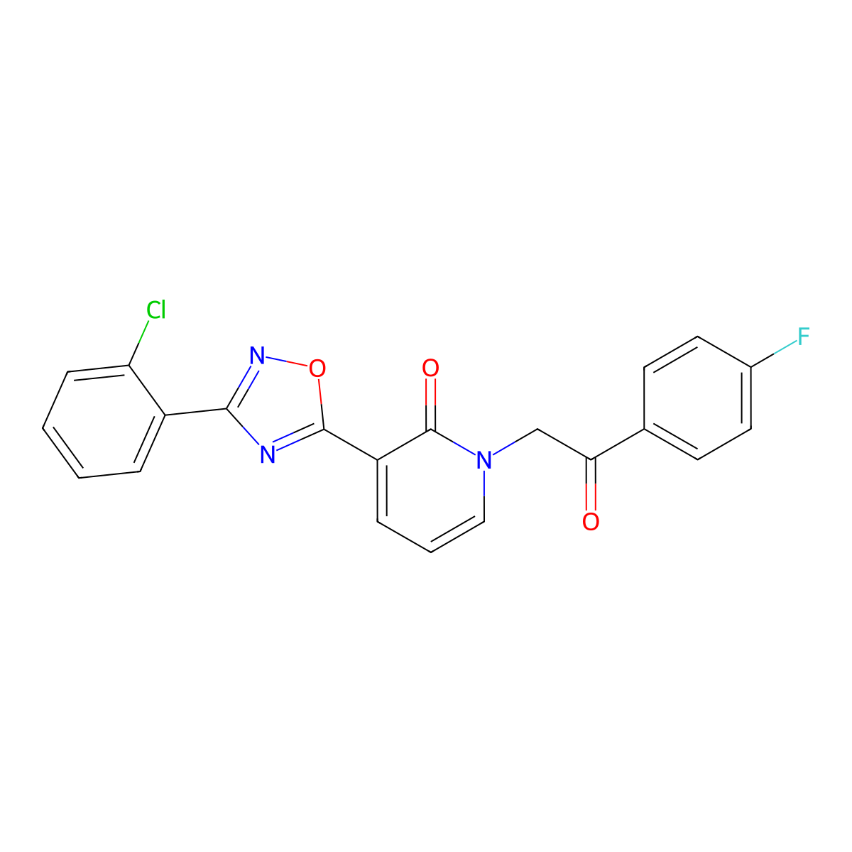 3-(3-(2-chlorophenyl)-1,2,4-oxadiazol-5-yl)-1-(2-(4-fluorophenyl)-2-oxoethyl)pyridin-2(1H)-one molecular structure, CAS 1396815-09-0
