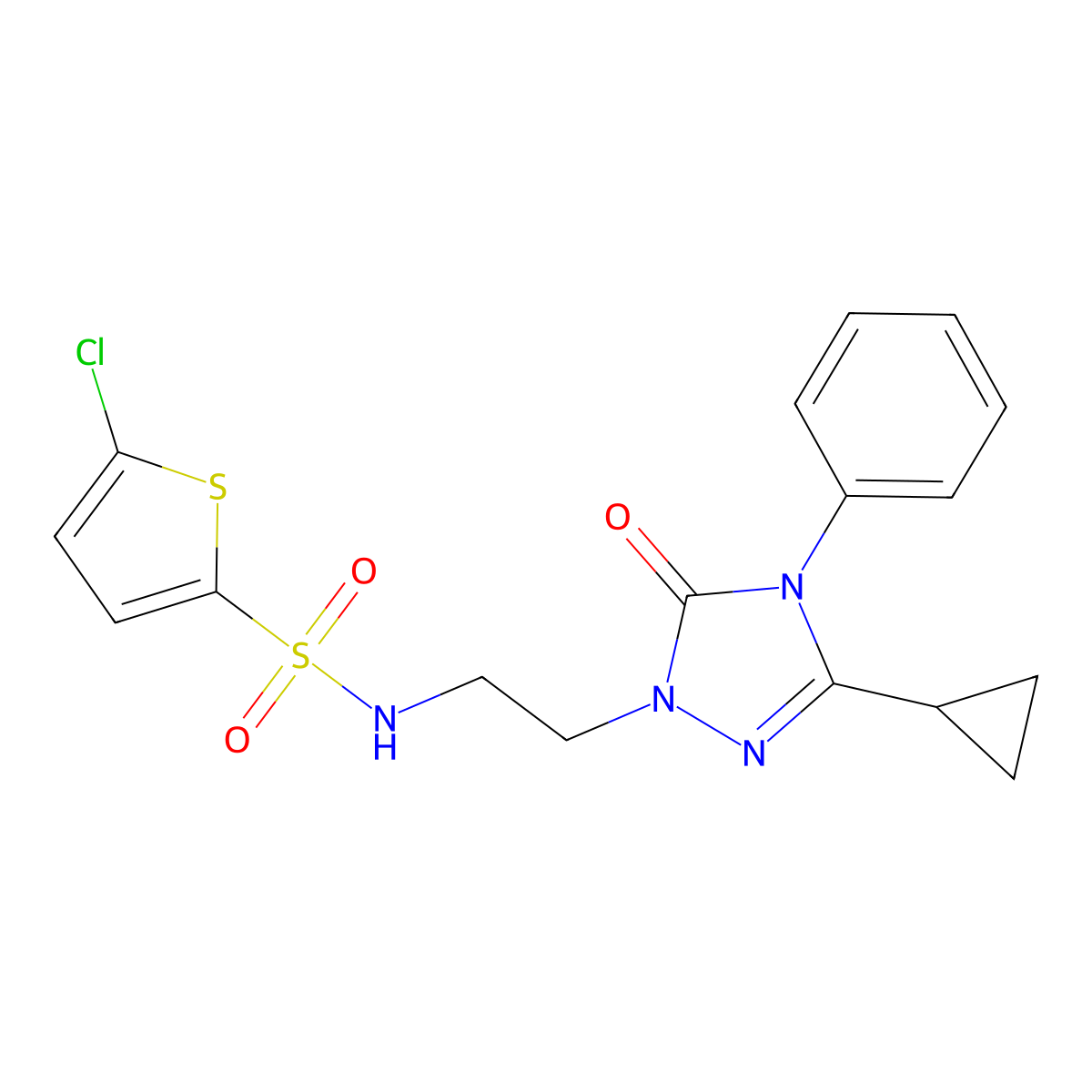 5-chloro-N-(2-(3-cyclopropyl-5-oxo-4-phenyl-4,5-dihydro-1H-1,2,4-triazol-1-yl)ethyl)thiophene-2-sulfonamide molecular structure, CAS 1396815-11-4