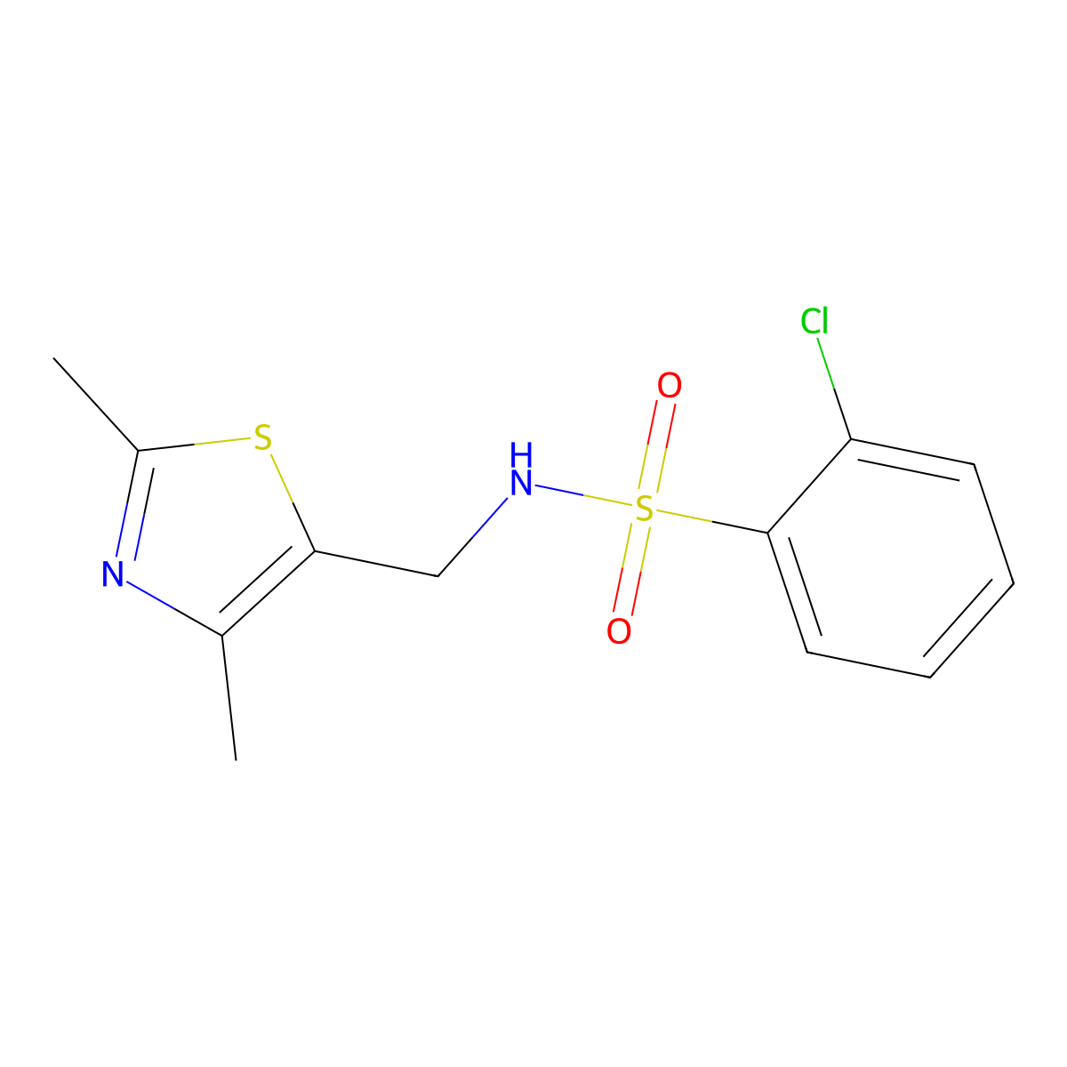 2-chloro-N-((2,4-dimethylthiazol-5-yl)methyl)benzenesulfonamide molecular structure, CAS 1396815-17-0
