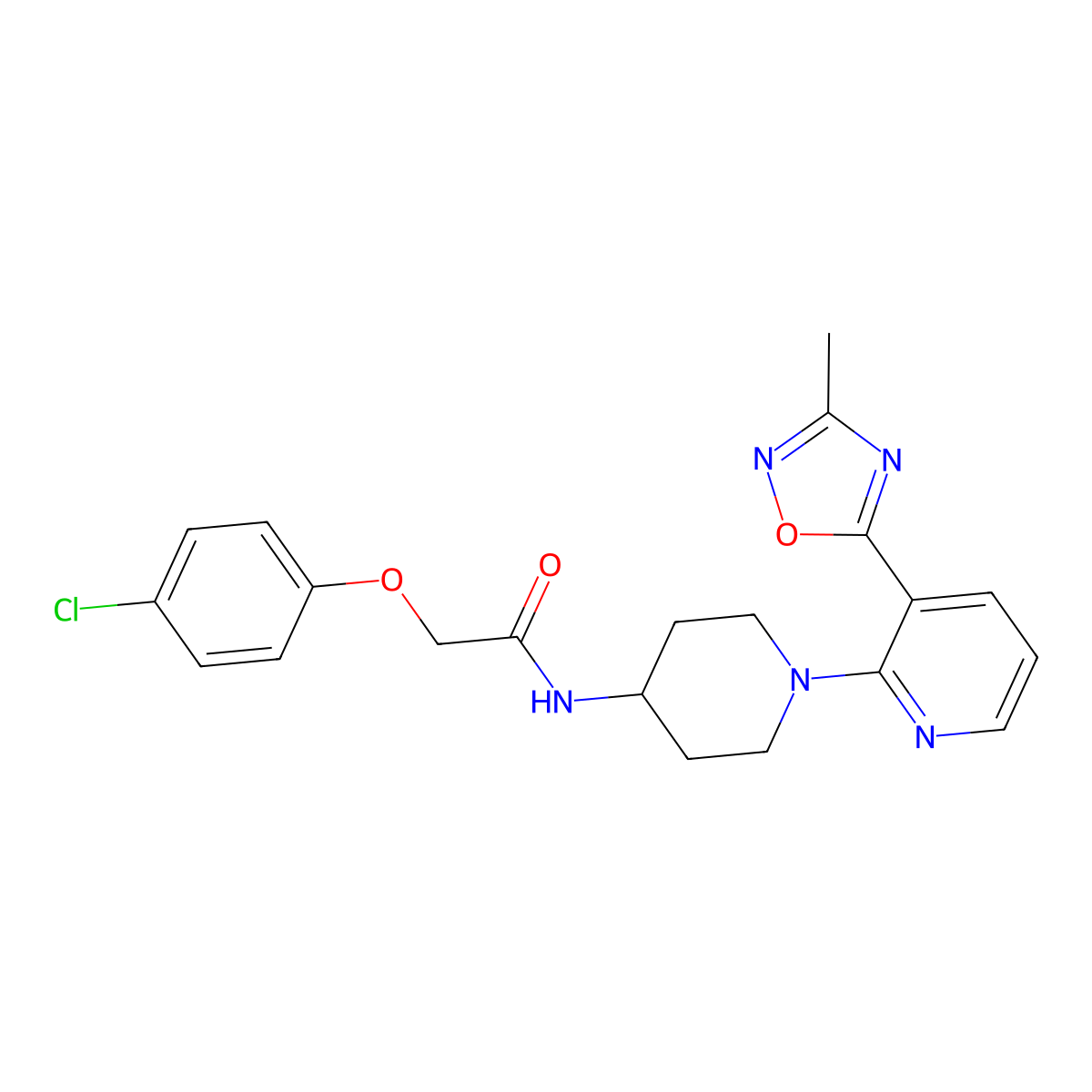 2-(4-chlorophenoxy)-N-{1-[3-(3-methyl-1,2,4-oxadiazol-5-yl)pyridin-2-yl]piperidin-4-yl}acetamide molecular structure, CAS 1396815-20-5