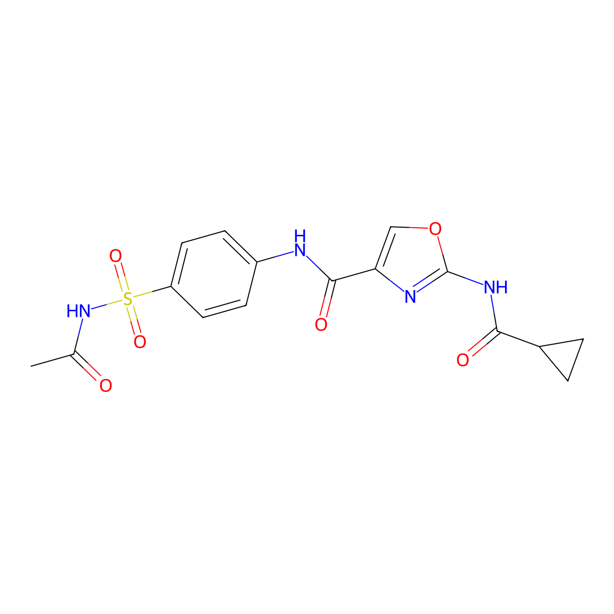 2-cyclopropaneamido-N-[4-(acetamidosulfonyl)phenyl]-1,3-oxazole-4-carboxamide molecular structure, CAS 1396815-24-9