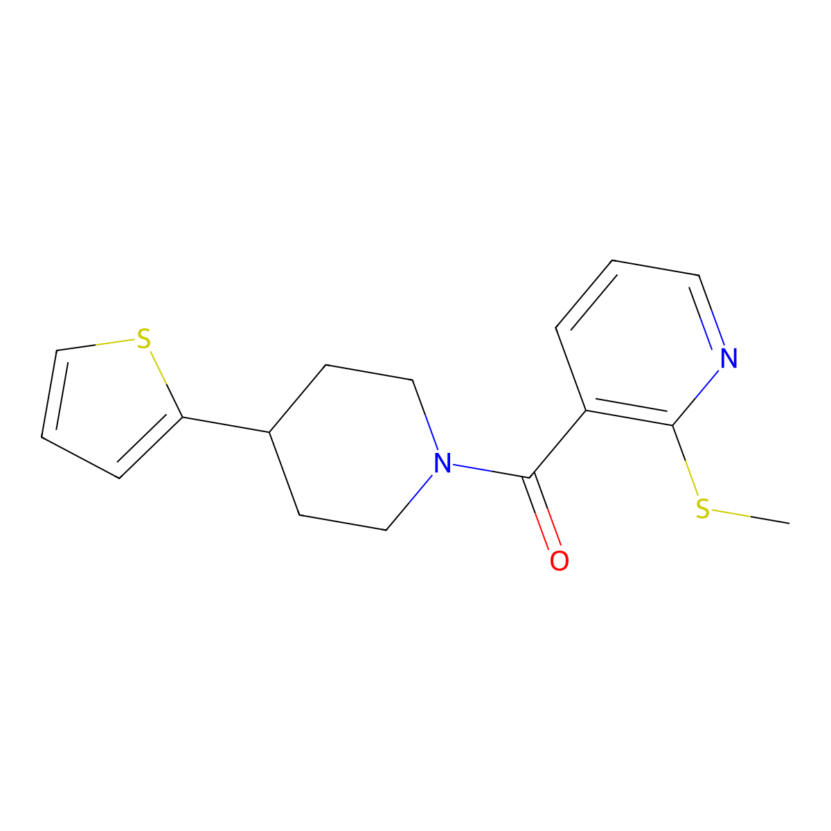 (2-(Methylthio)pyridin-3-yl)(4-(thiophen-2-yl)piperidin-1-yl)methanone molecular structure, CAS 1396815-31-8