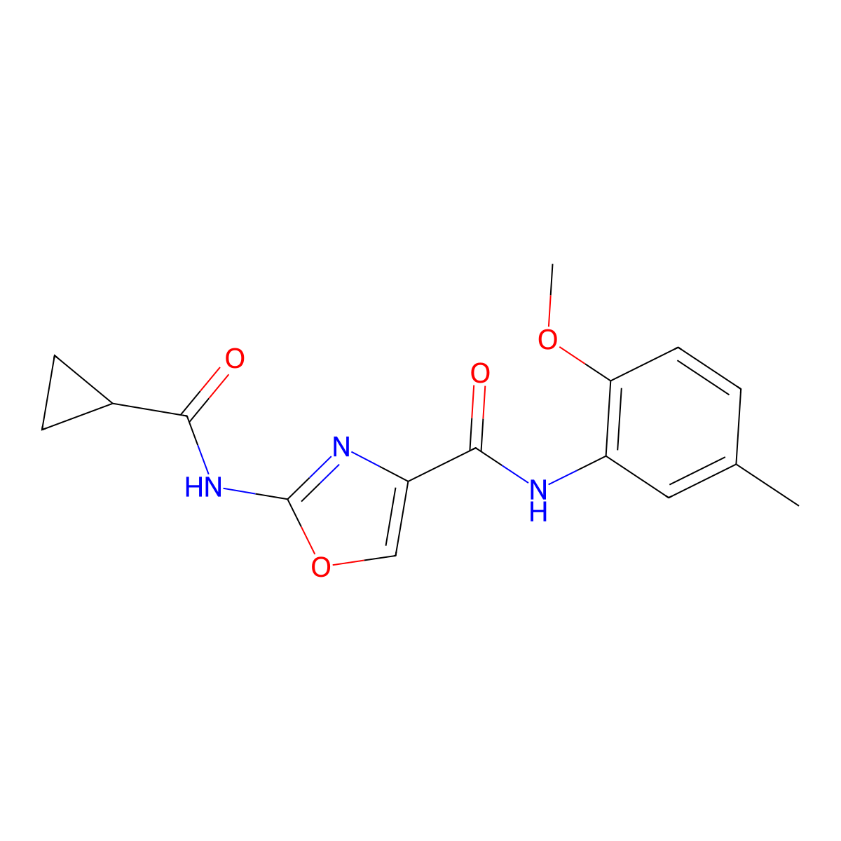 2-(cyclopropanecarboxamido)-N-(2-methoxy-5-methylphenyl)oxazole-4-carboxamide molecular structure, CAS 1396815-34-1