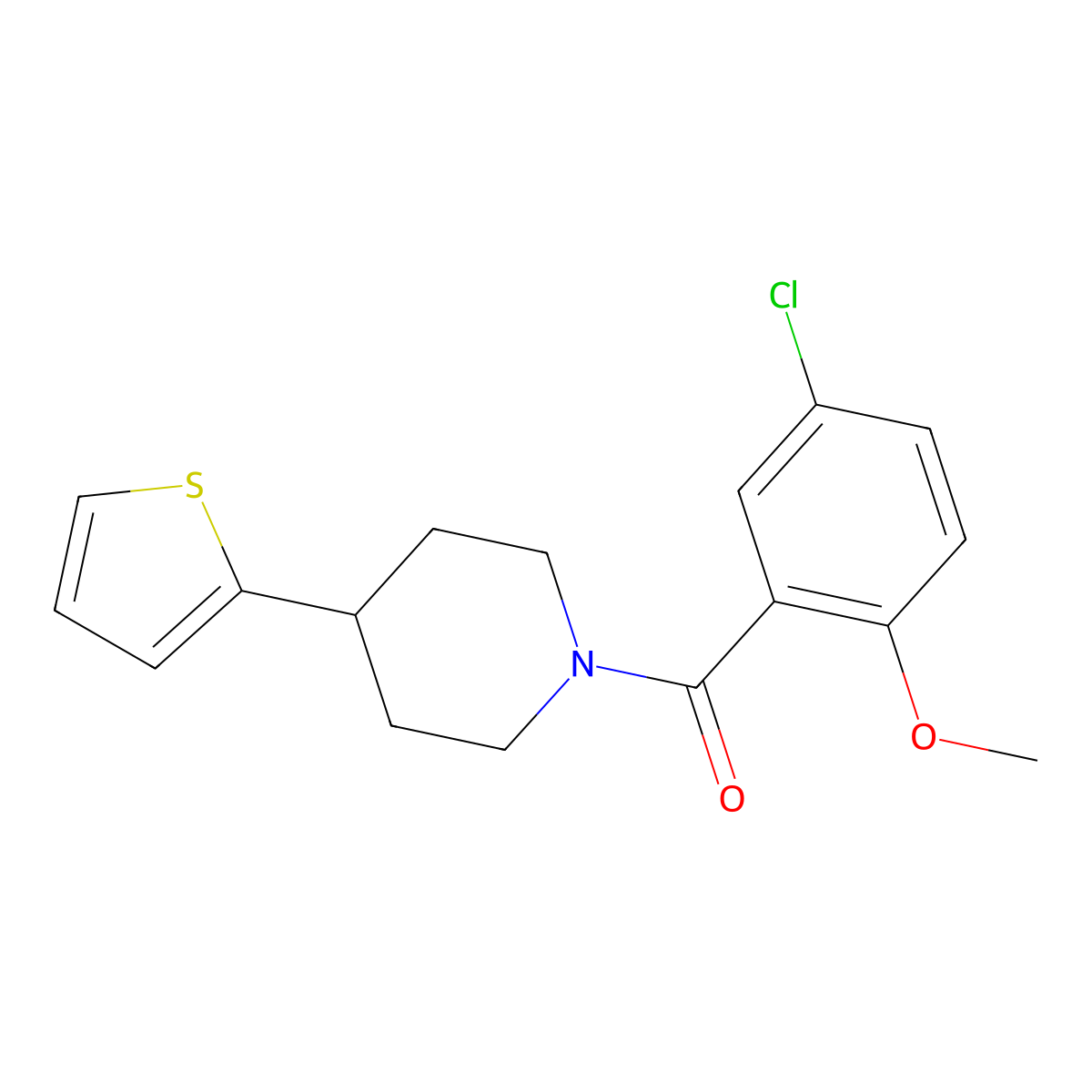 (5-Chloro-2-methoxyphenyl)(4-(thiophen-2-yl)piperidin-1-yl)methanone molecular structure, CAS 1396815-36-3