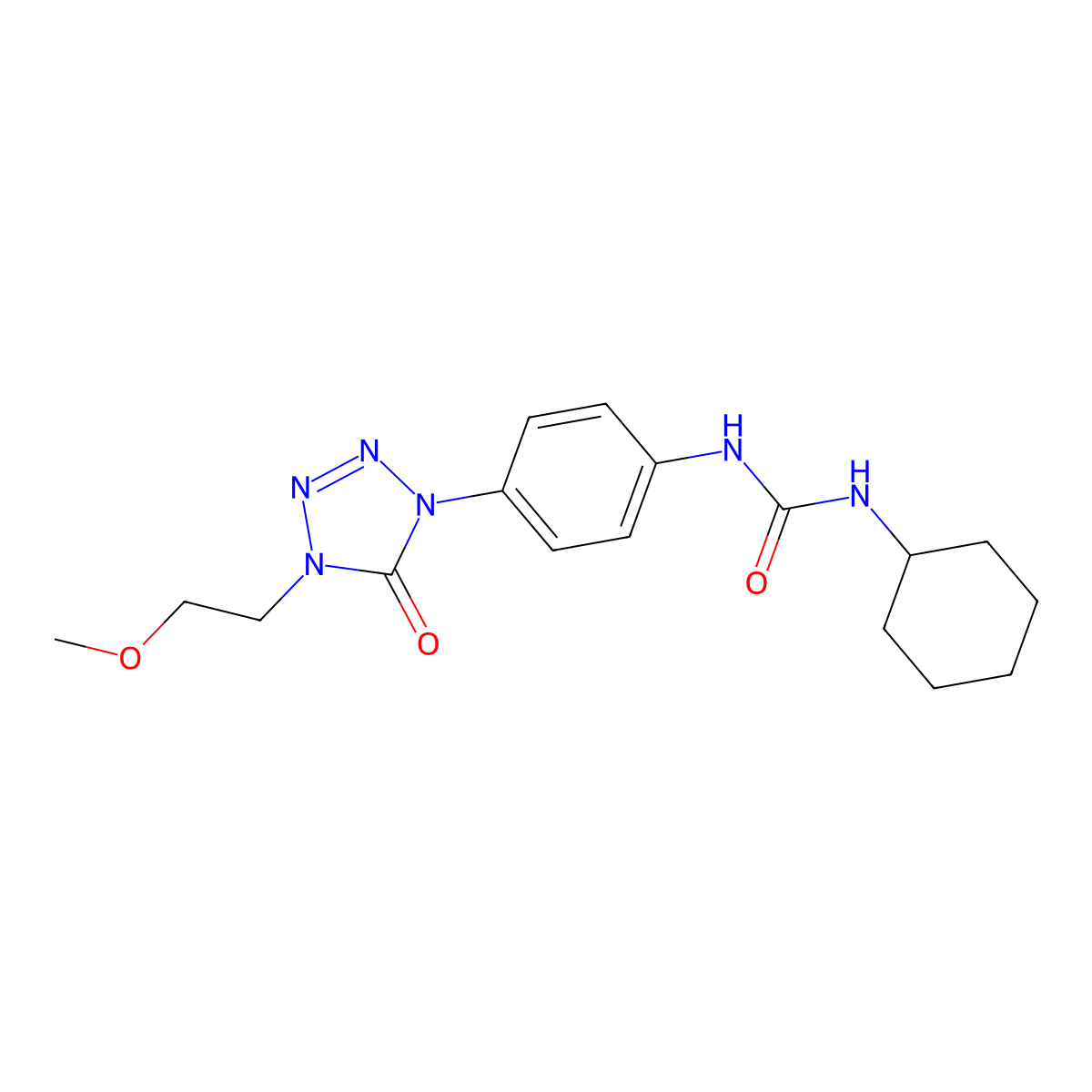 1-cyclohexyl-3-{4-[4-(2-methoxyethyl)-5-oxo-4,5-dihydro-1H-1,2,3,4-tetrazol-1-yl]phenyl}urea molecular structure, CAS 1396815-39-6