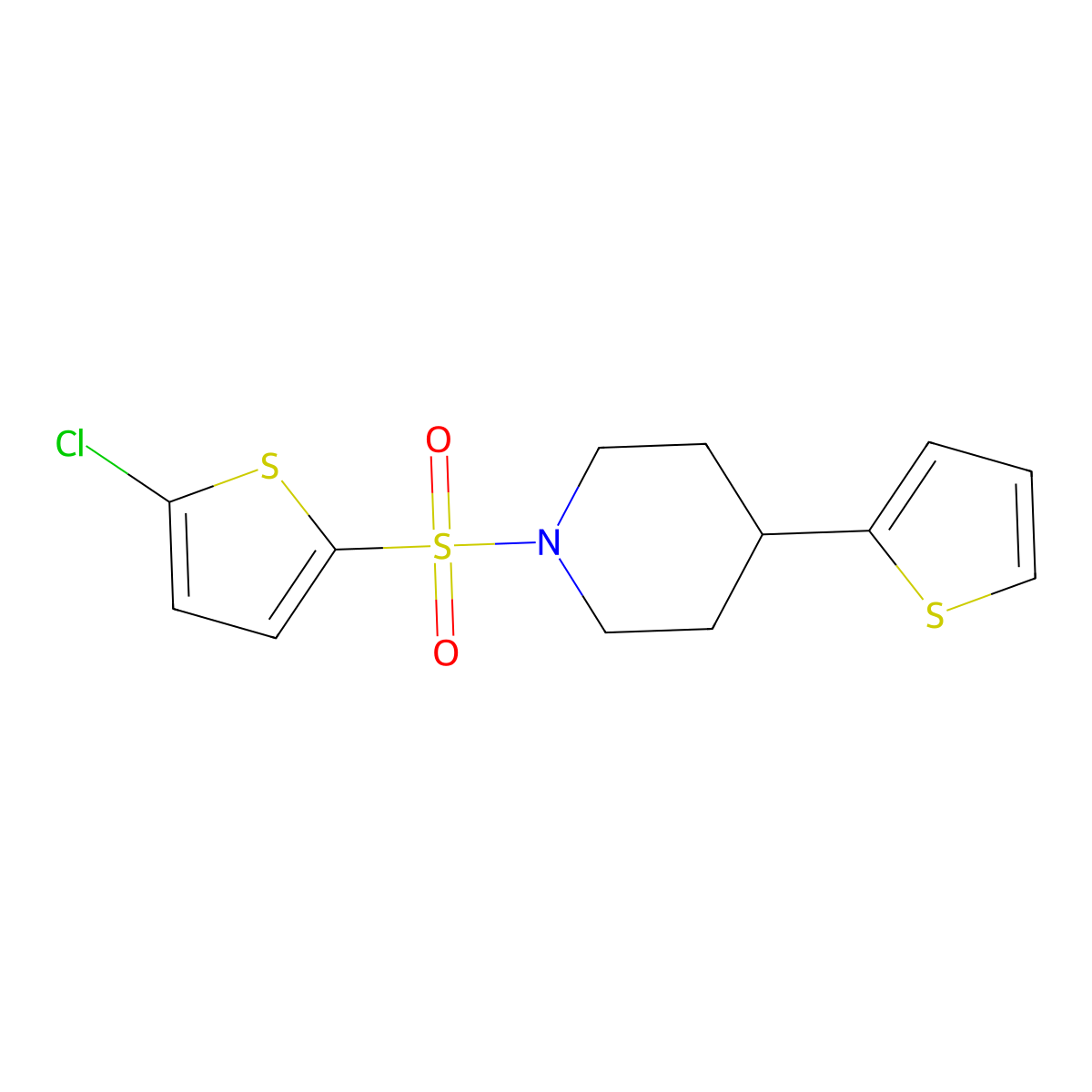1-((5-Chlorothiophen-2-yl)sulfonyl)-4-(thiophen-2-yl)piperidine molecular structure, CAS 1396815-45-4