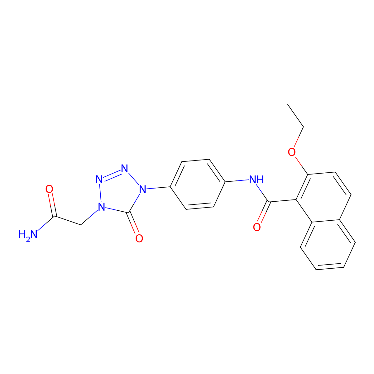 N-(4-(4-(2-amino-2-oxoethyl)-5-oxo-4,5-dihydro-1H-tetrazol-1-yl)phenyl)-2-ethoxy-1-naphthamide molecular structure, CAS 1396815-46-5