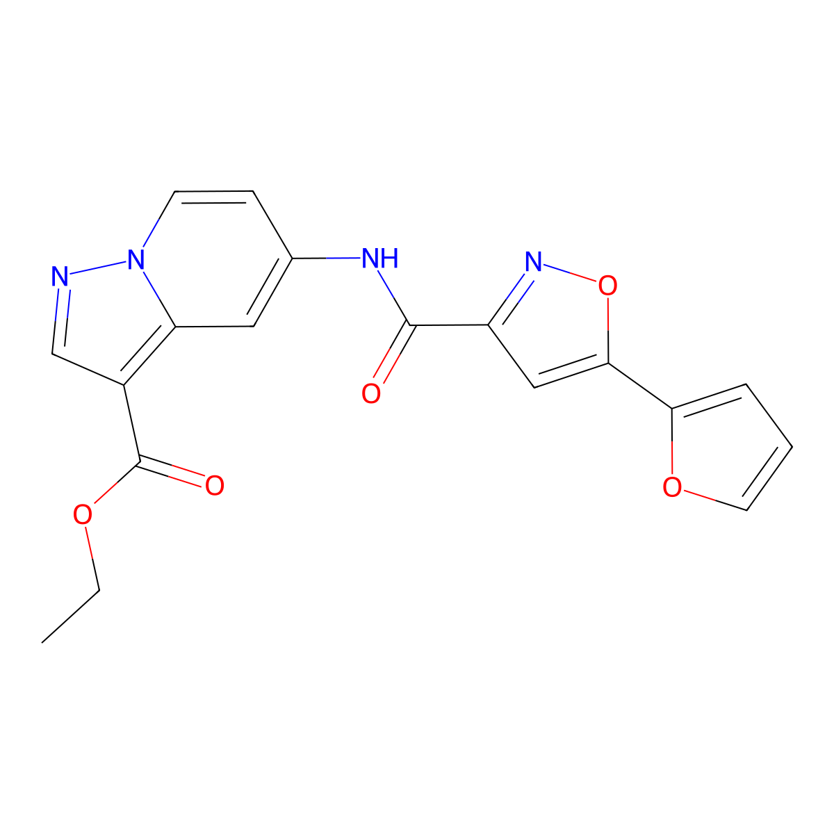 Ethyl 5-(5-(furan-2-yl)isoxazole-3-carboxamido)pyrazolo[1,5-a]pyridine-3-carboxylate molecular structure, CAS 1396815-53-4