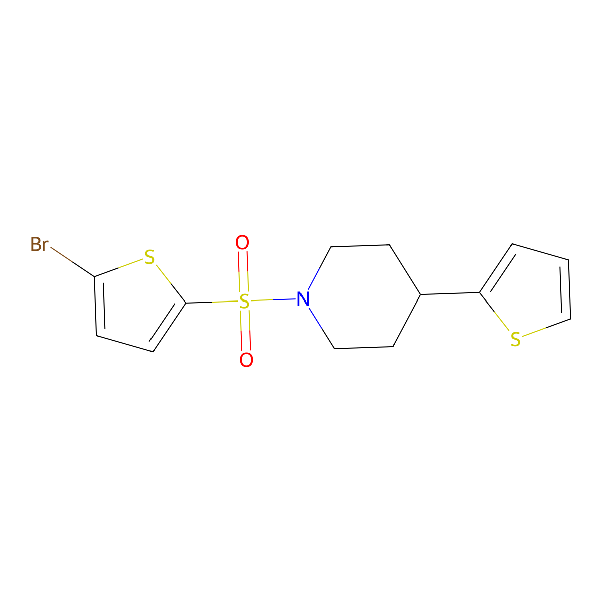 1-((5-Bromothiophen-2-yl)sulfonyl)-4-(thiophen-2-yl)piperidine molecular structure, CAS 1396815-57-8