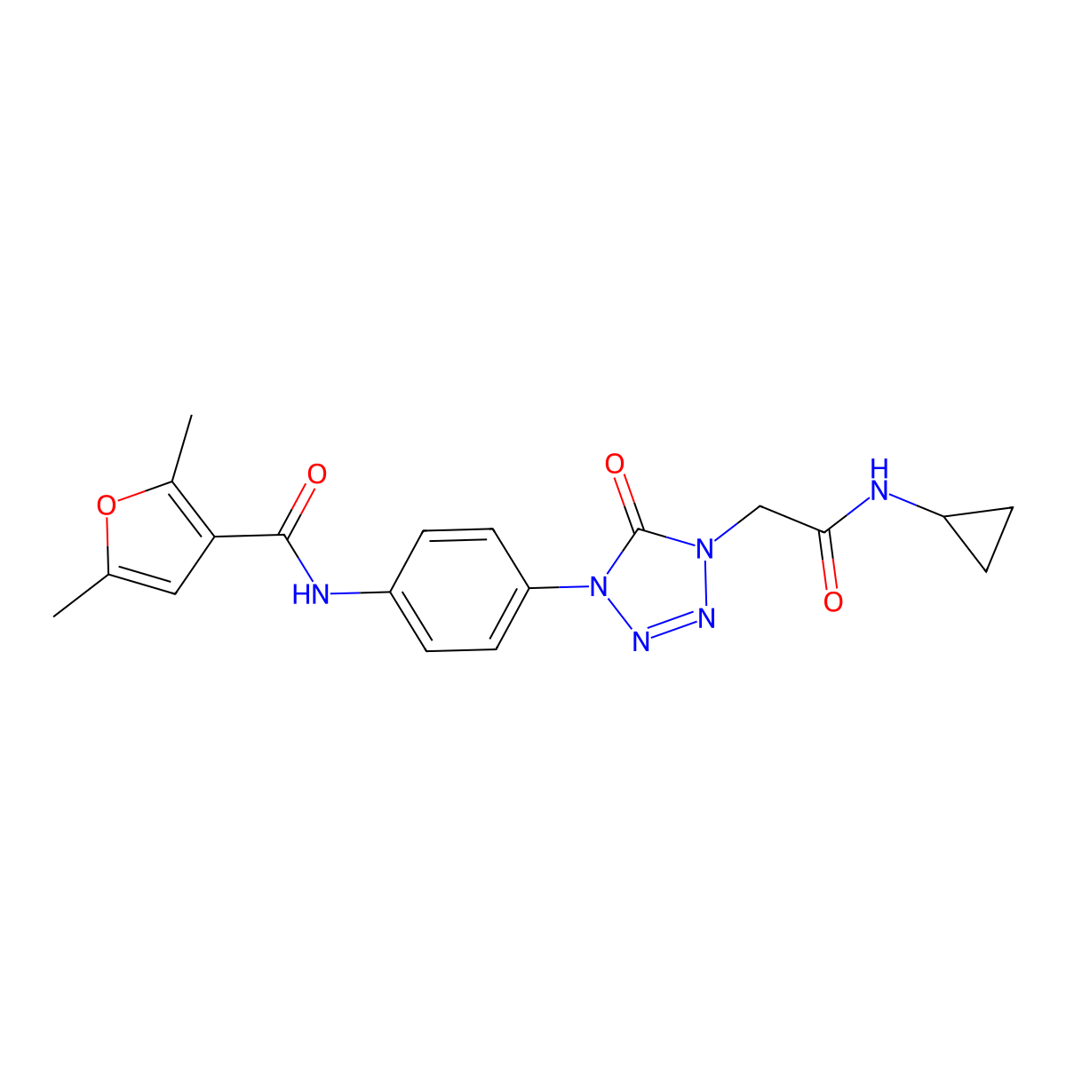 N-(4-(4-(2-(cyclopropylamino)-2-oxoethyl)-5-oxo-4,5-dihydro-1H-tetrazol-1-yl)phenyl)-2,5-dimethylfuran-3-carboxamide molecular structure, CAS 1396815-58-9