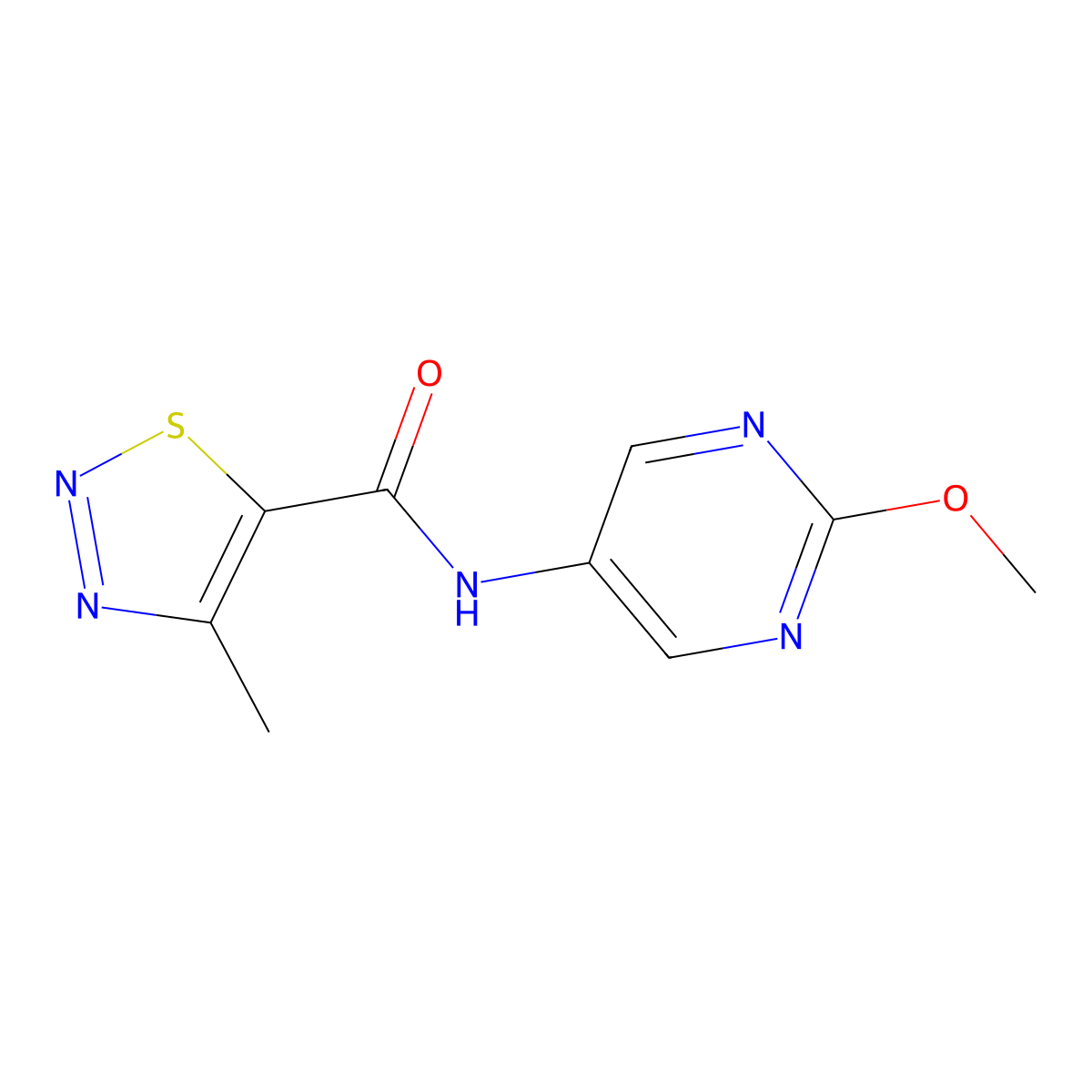 N-(2-methoxypyrimidin-5-yl)-4-methyl-1,2,3-thiadiazole-5-carboxamide molecular structure, CAS 1396815-62-5