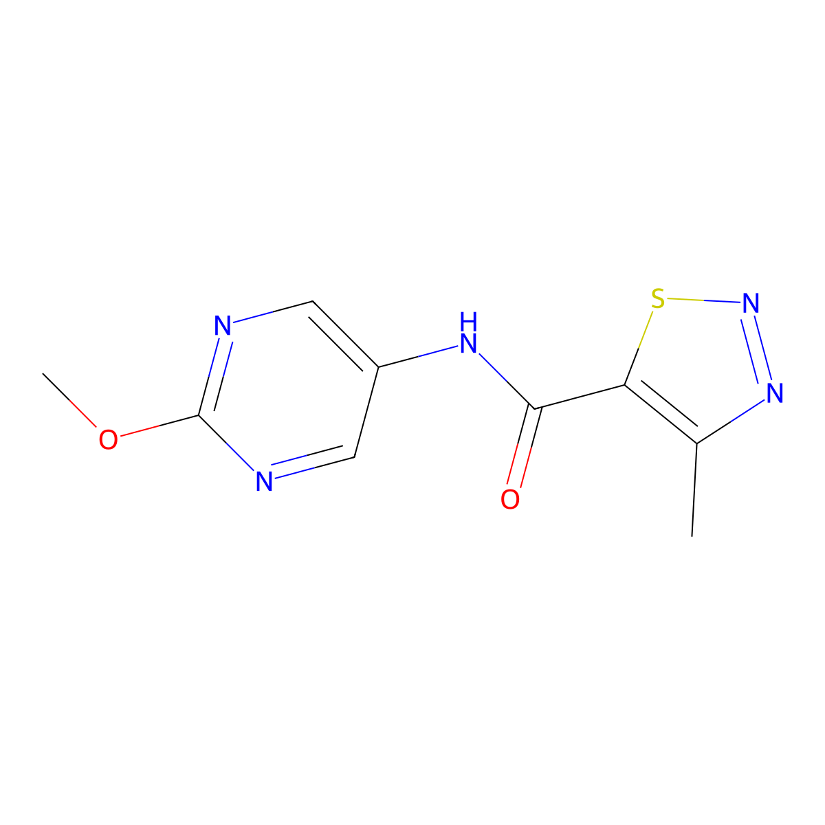 N-(2-methoxypyrimidin-5-yl)-4-methyl-1,2,3-thiadiazole-5-carboxamide molecular structure, CAS 1396815-62-5