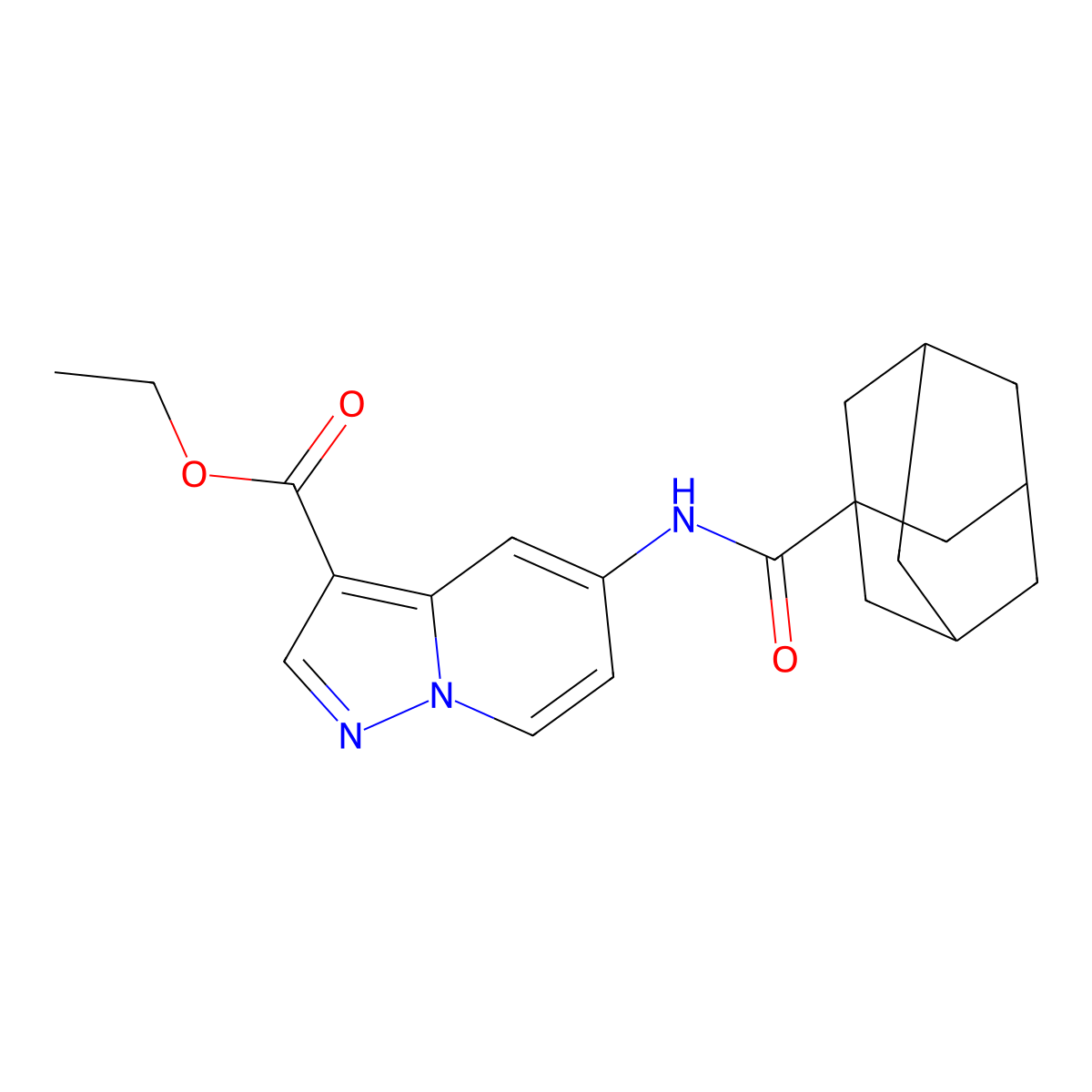 Ethyl 5-(adamantane-1-amido)pyrazolo[1,5-a]pyridine-3-carboxylate molecular structure, CAS 1396815-63-6