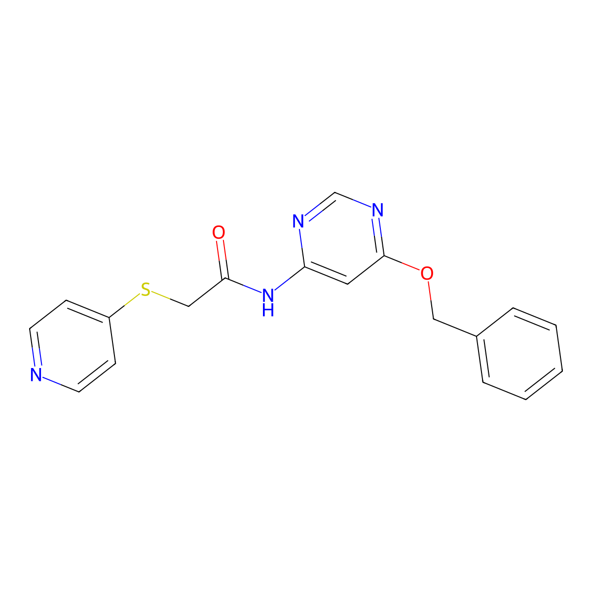 N-(6-(benzyloxy)pyrimidin-4-yl)-2-(pyridin-4-ylthio)acetamide molecular structure, CAS 1396815-68-1