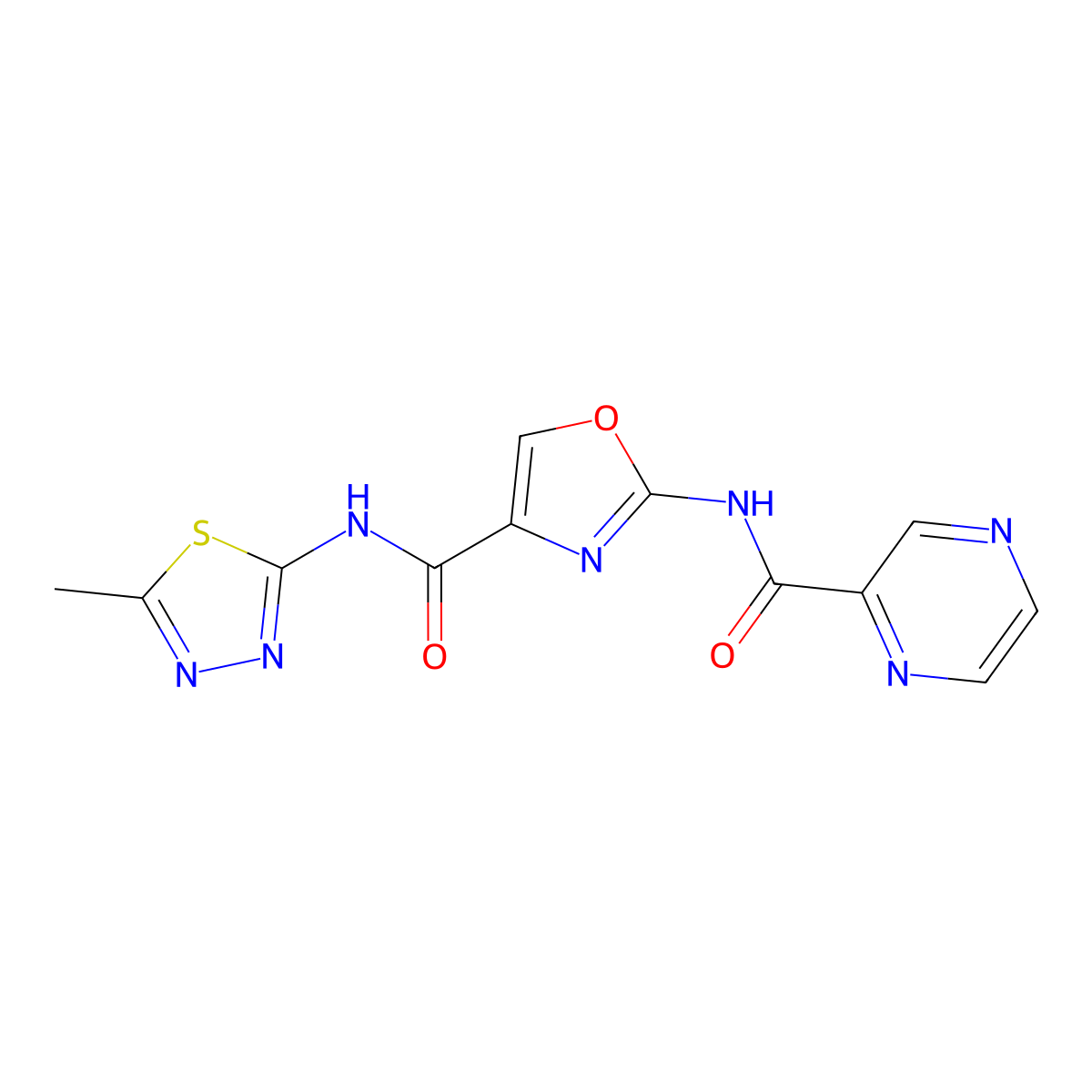 N-(5-methyl-1,3,4-thiadiazol-2-yl)-2-(pyrazine-2-carboxamido)oxazole-4-carboxamide molecular structure, CAS 1396815-70-5