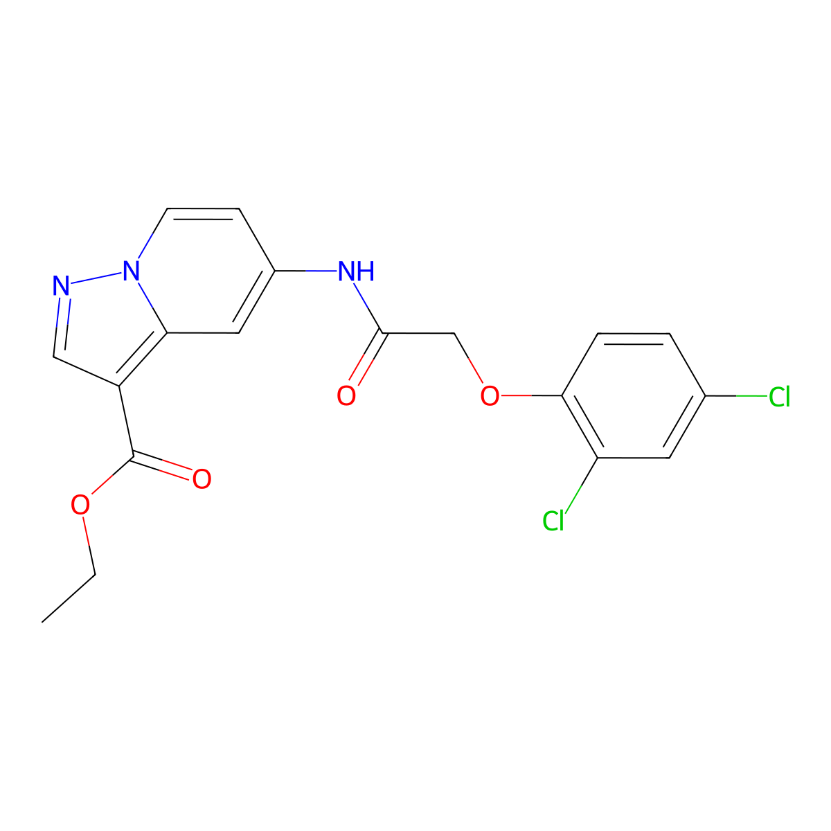 Ethyl 5-[2-(2,4-dichlorophenoxy)acetamido]pyrazolo[1,5-a]pyridine-3-carboxylate molecular structure, CAS 1396815-71-6