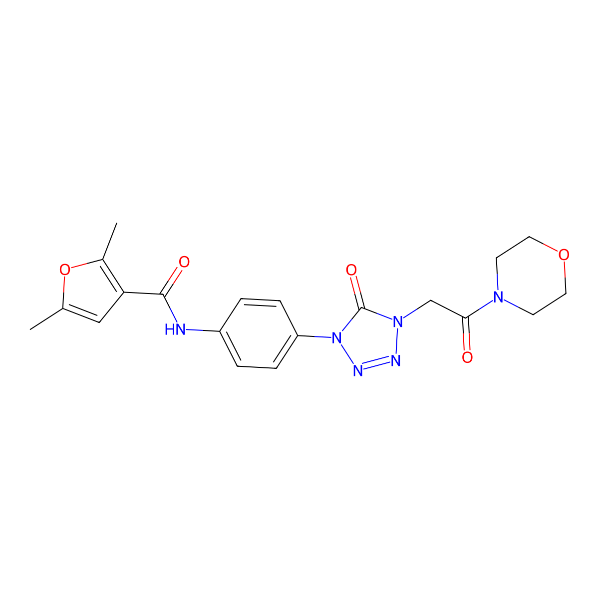 2,5-dimethyl-N-(4-(4-(2-morpholino-2-oxoethyl)-5-oxo-4,5-dihydro-1H-tetrazol-1-yl)phenyl)furan-3-carboxamide molecular structure, CAS 1396815-72-7