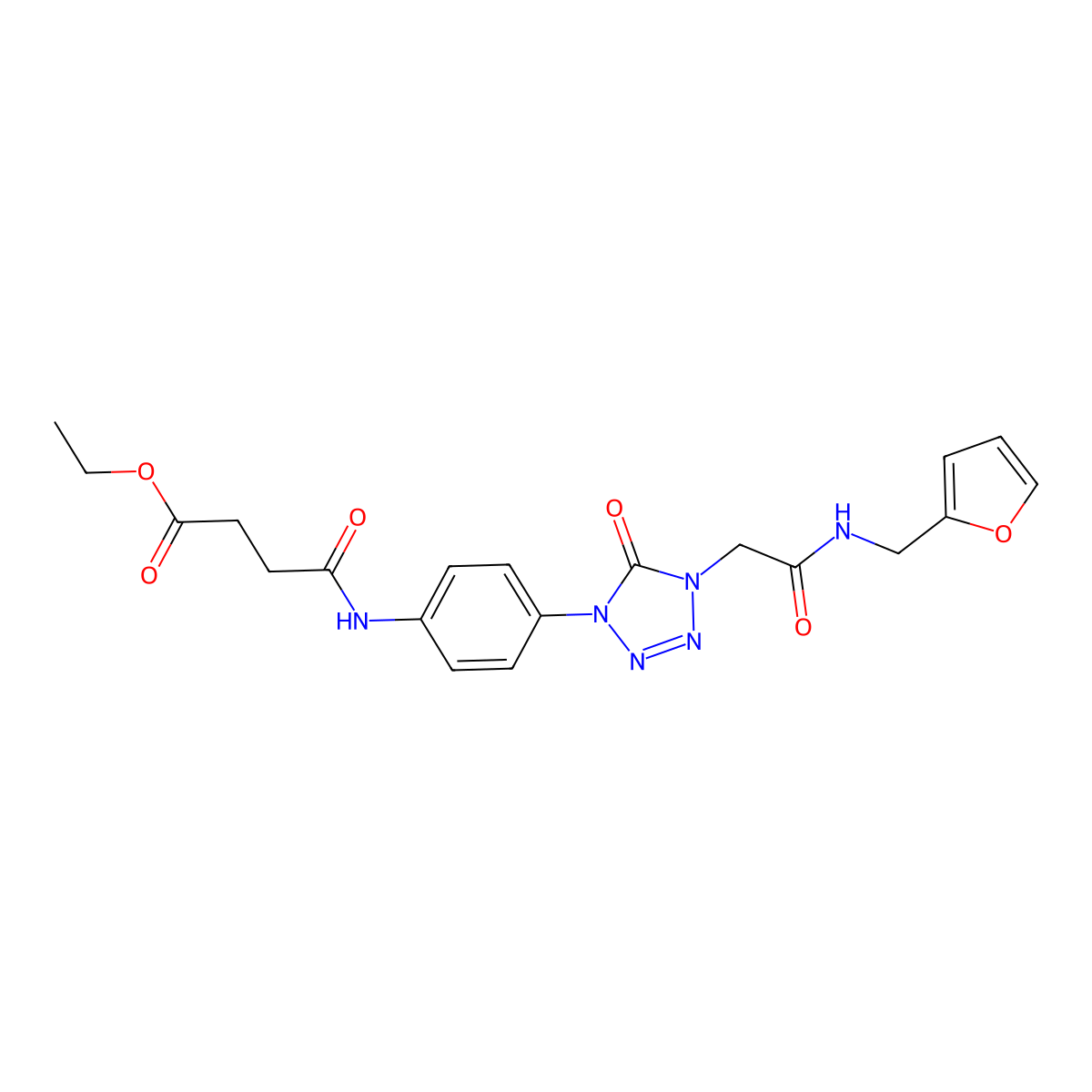 ethyl 4-((4-(4-(2-((furan-2-ylmethyl)amino)-2-oxoethyl)-5-oxo-4,5-dihydro-1H-tetrazol-1-yl)phenyl)amino)-4-oxobutanoate molecular structure, CAS 1396815-78-3