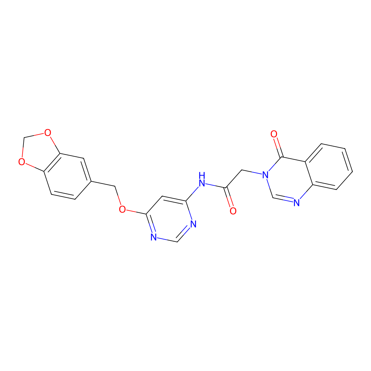 N-{6-[(2H-1,3-benzodioxol-5-yl)methoxy]pyrimidin-4-yl}-2-(4-oxo-3,4-dihydroquinazolin-3-yl)acetamide molecular structure, CAS 1396815-79-4