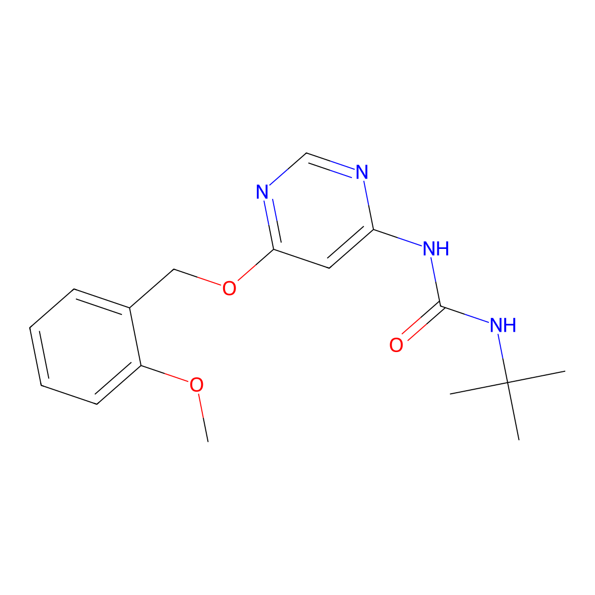 1-(Tert-butyl)-3-(6-((2-methoxybenzyl)oxy)pyrimidin-4-yl)urea molecular structure, CAS 1396815-85-2